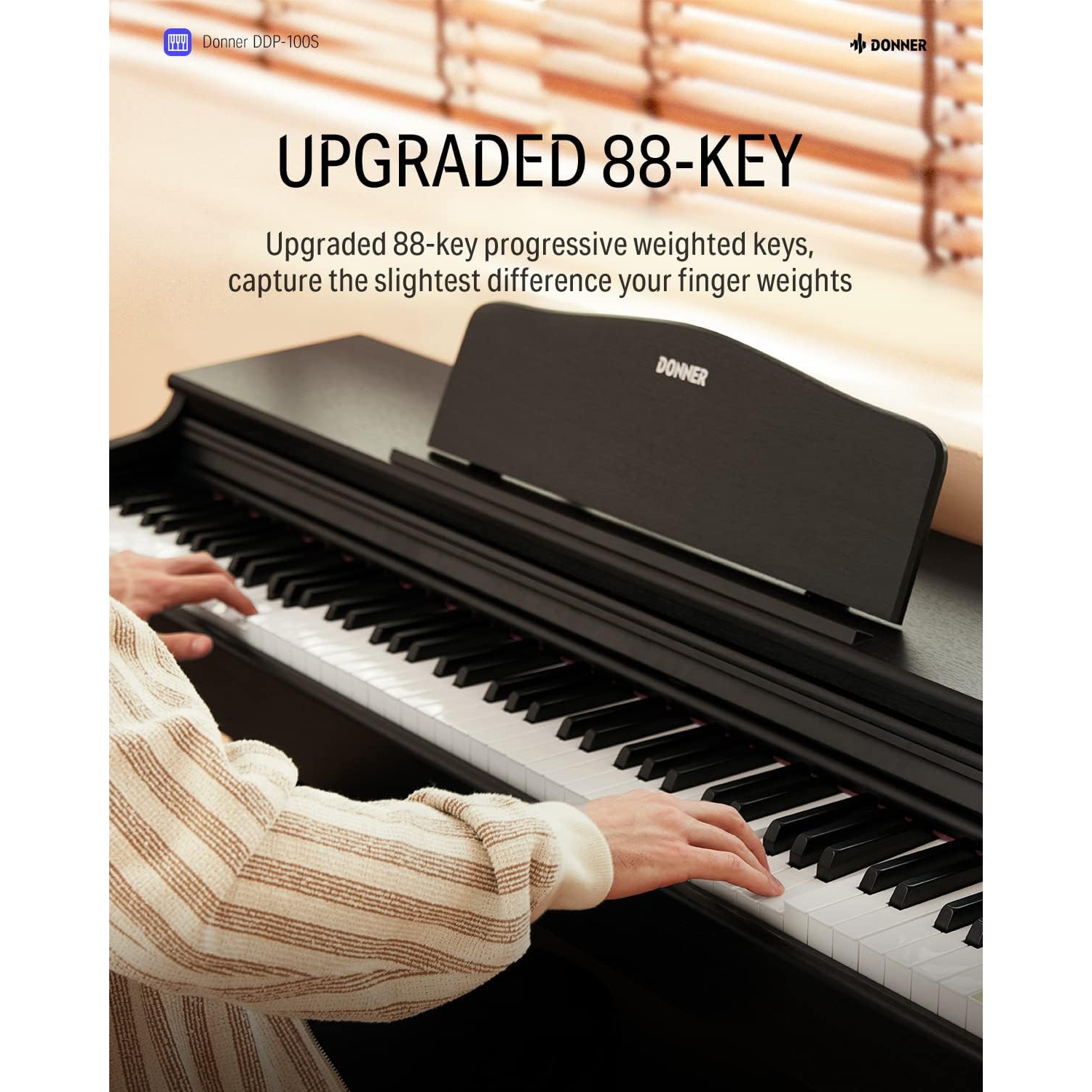 Piano numérique à 88 touches lestées, clavier avec marteaux à action progressive DDP-100S pour débutant professionnel, ensemble de piano vertical