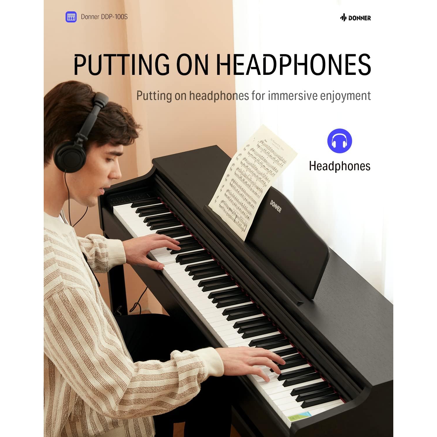 Piano numérique à 88 touches lestées, clavier avec marteaux à action progressive DDP-100S pour débutant professionnel, ensemble de piano vertical