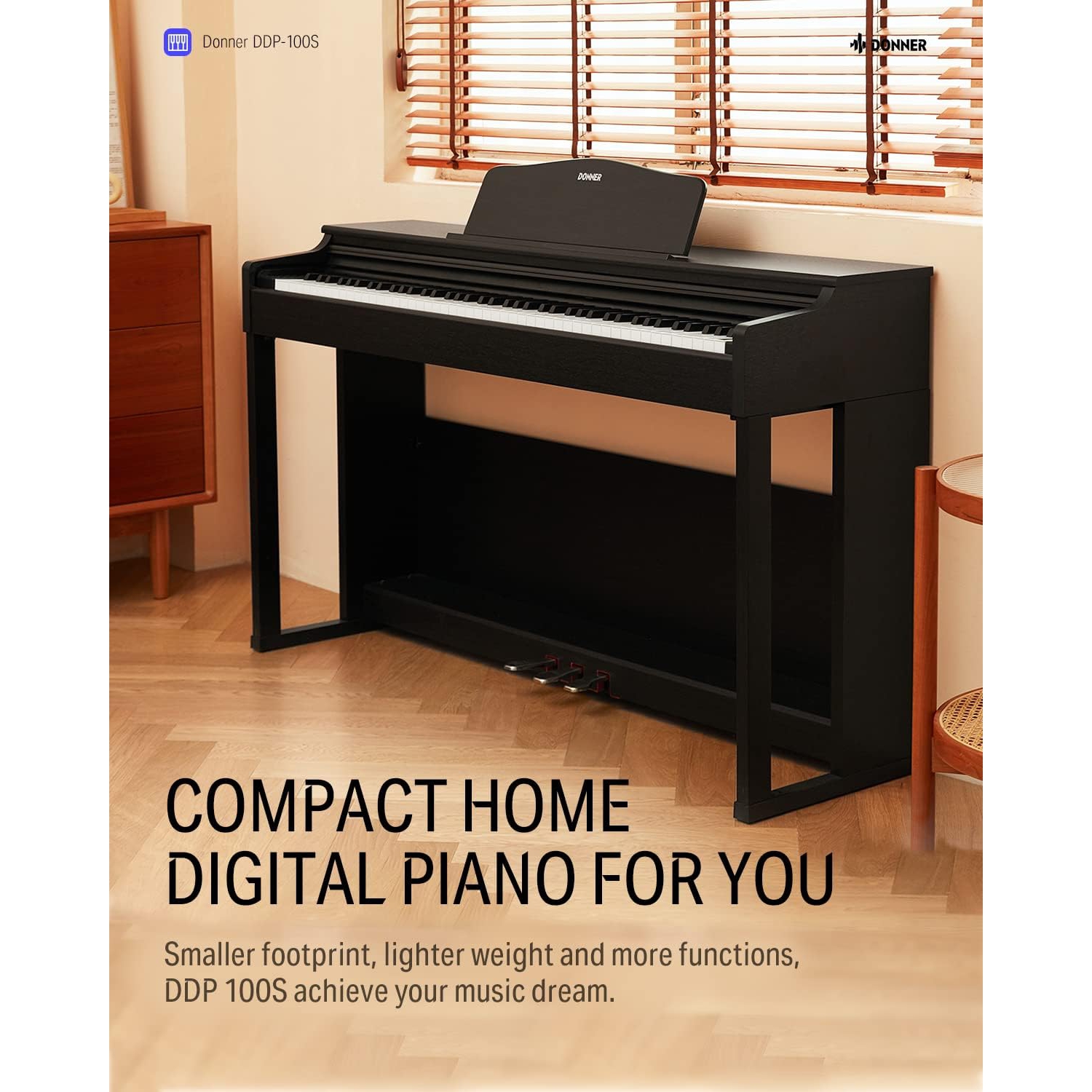 Piano numérique à 88 touches lestées, clavier avec marteaux à action progressive DDP-100S pour débutant professionnel, ensemble de piano vertical