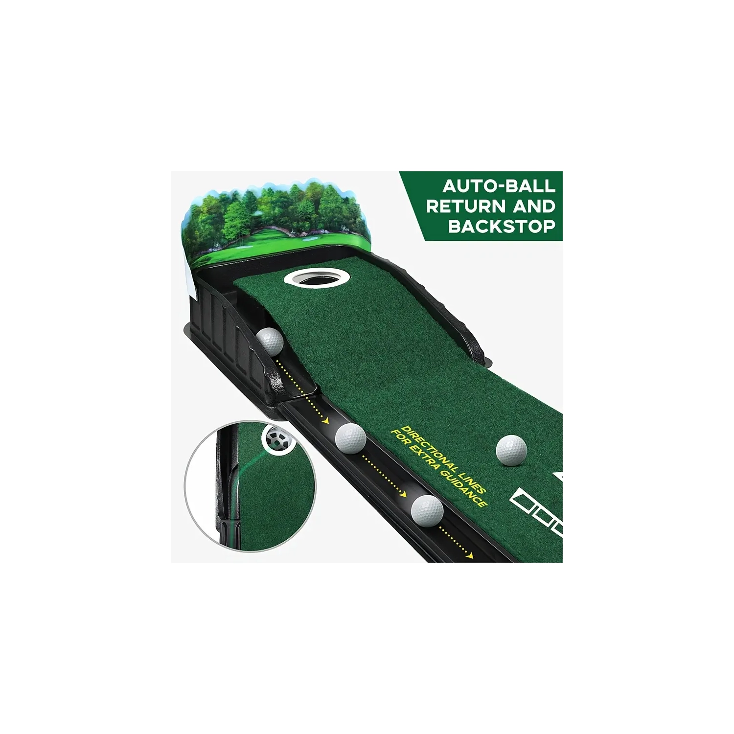 Golf Accelerator Pro - tapis de golf intérieur avec retour automatique de balle et collecteur de balle | Guides d'alignement de la gouttière à 3, 5