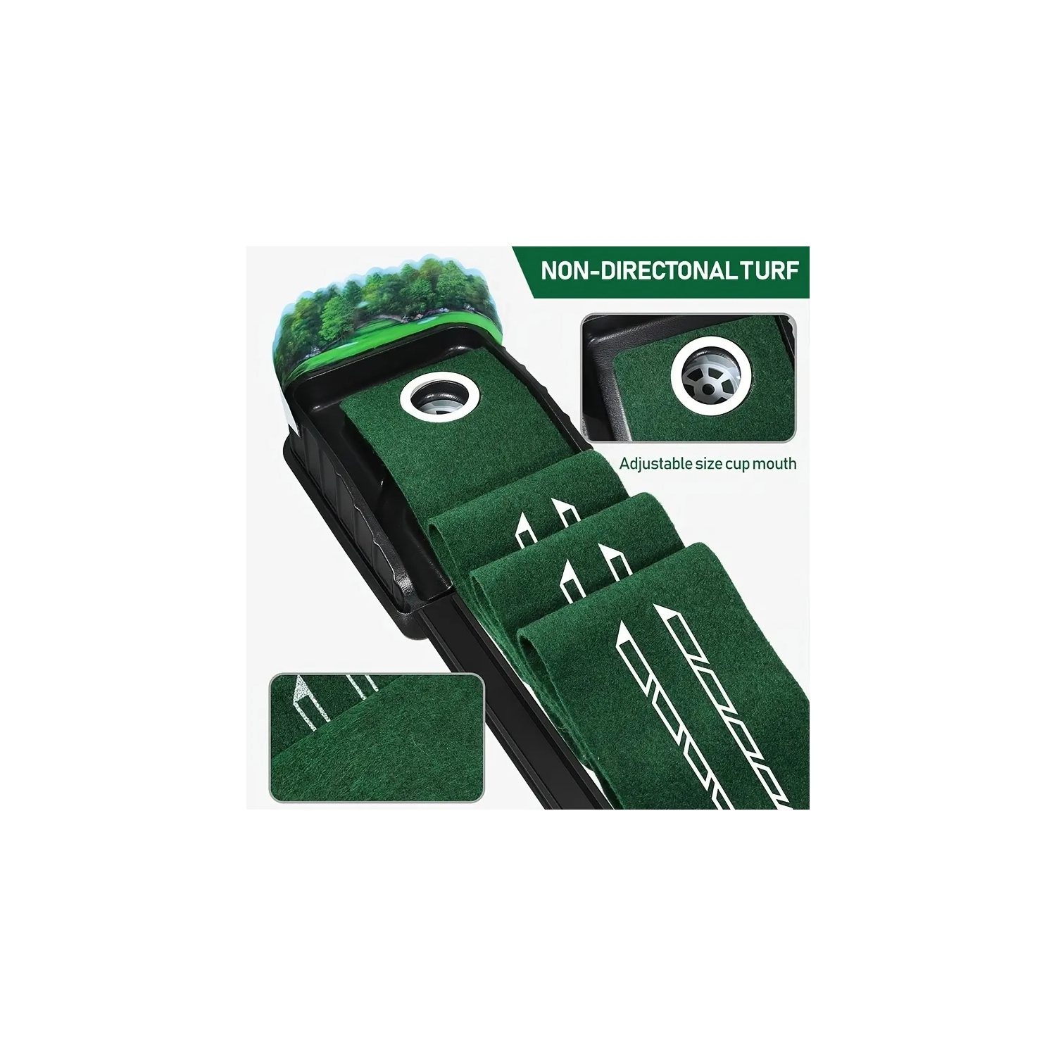 Golf Accelerator Pro - tapis de golf intérieur avec retour automatique de balle et collecteur de balle | Guides d'alignement de la gouttière à 3, 5