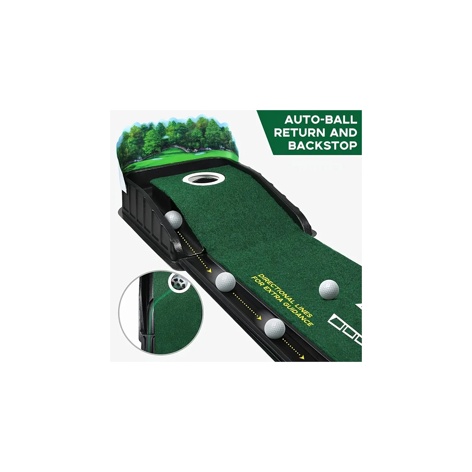 Golf Accelerator Pro - tapis de golf intérieur avec retour automatique de balle et collecteur de balle | Guides d'alignement de la gouttière à 3, 5