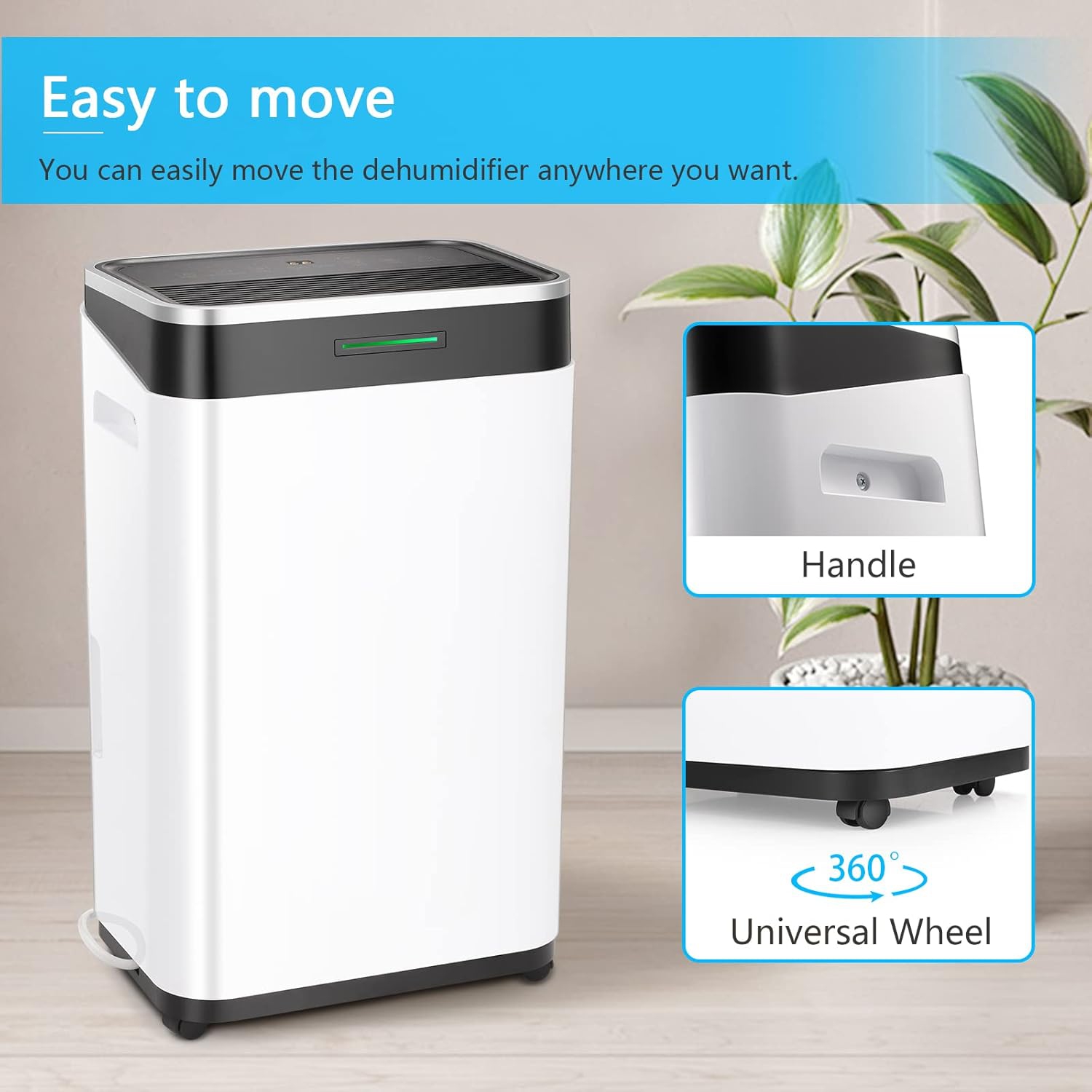 ZAFRO Dehumidifier for Home 45Pints/Day, Garage dehumidifier with Low Noise,Basement Dehumidifier with Drain Hose,6500ML Water Tank,Intelligent