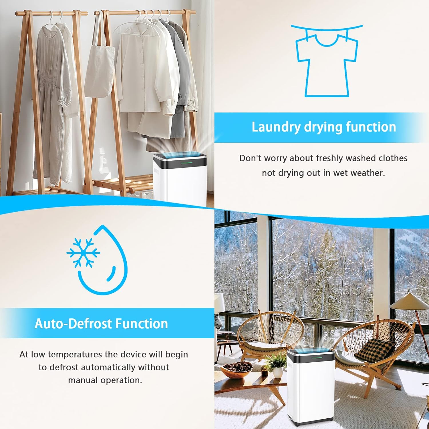 ZAFRO Dehumidifier for Home 45Pints/Day, Garage dehumidifier with Low Noise,Basement Dehumidifier with Drain Hose,6500ML Water Tank,Intelligent