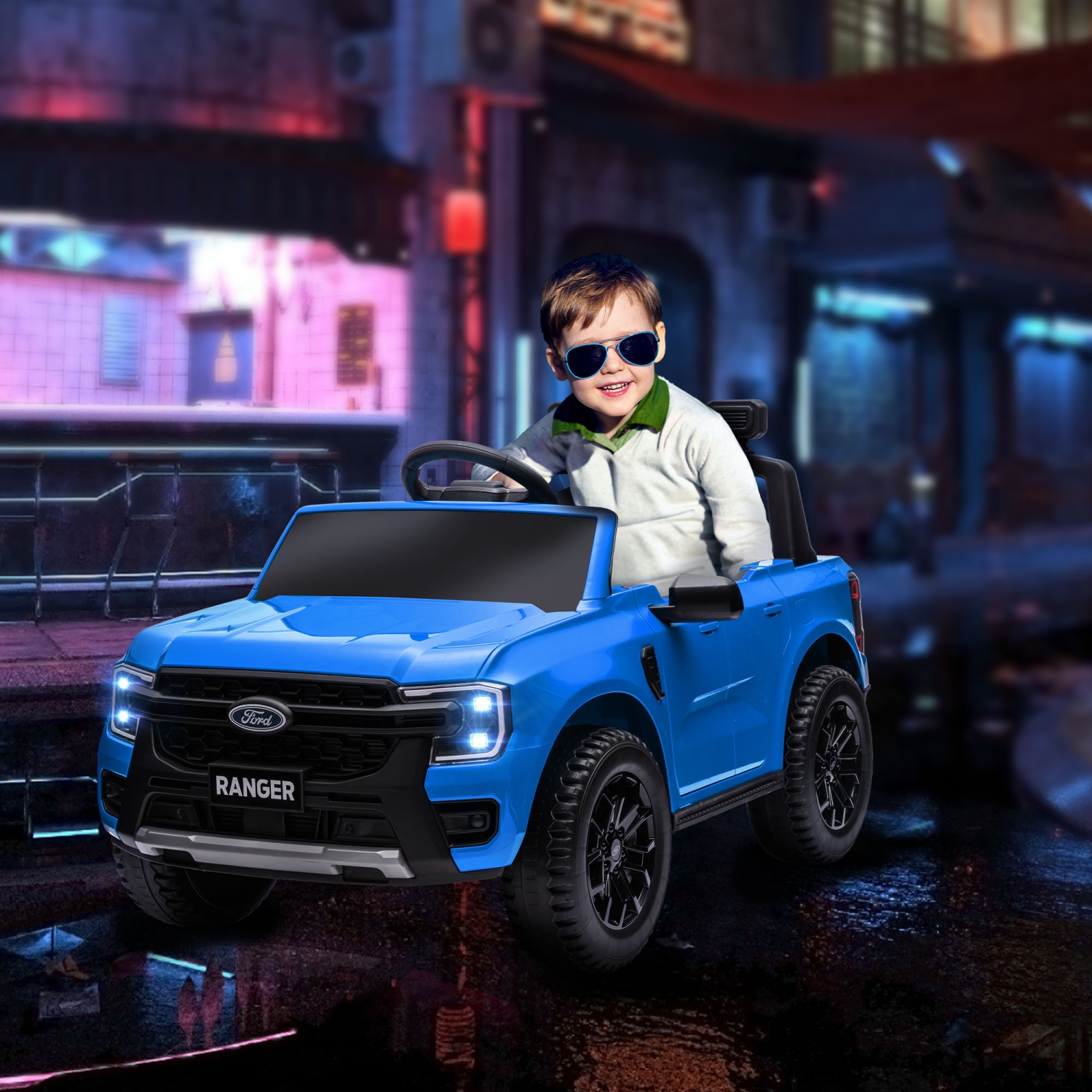 Qaba Ford Ranger Licensed 12V Ride on Car with Rear Storage, Battery Powered Kids Electric Car Truck with Remote Control, Spring Suspension,