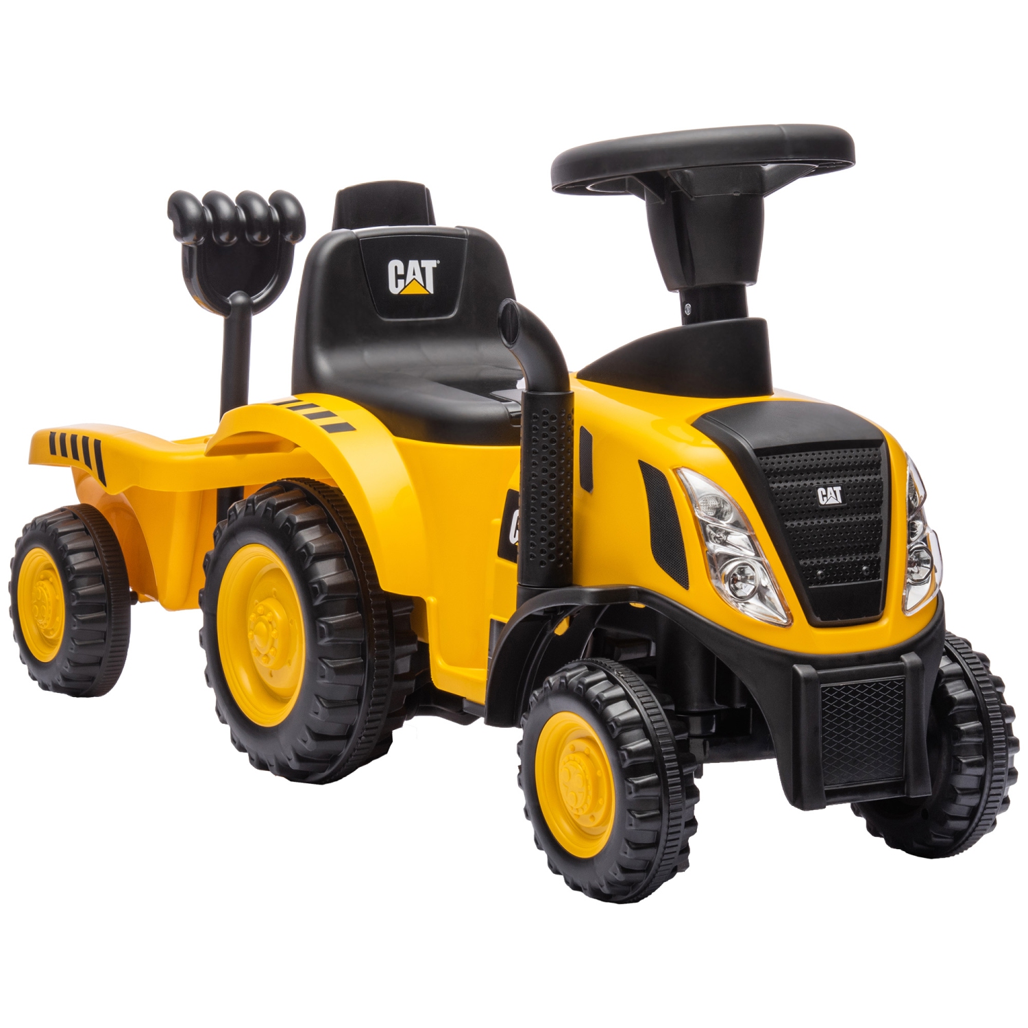Qaba Ride On Tractor, Caterpillar Licensed Ride on Excavator for Kids with Shovel, Trailer, No Power Construction Car for Toddlers 18-36 Months, Yellow