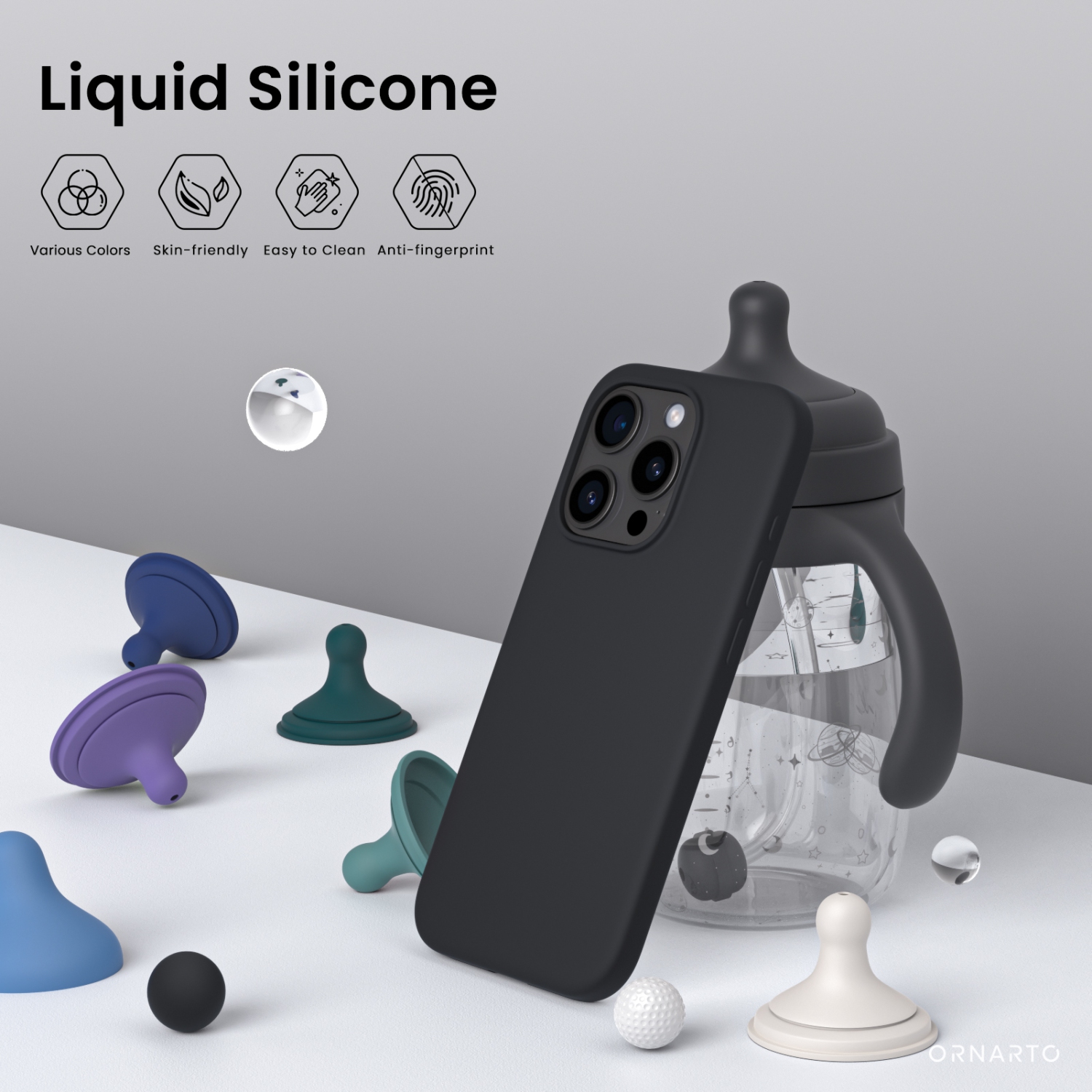 ORNARTO – compatible avec l’étui iPhone 15 Pro 6,1, étui protecteur mince en silicone liquide à 3 couches entièrement recouvert de gel souple en