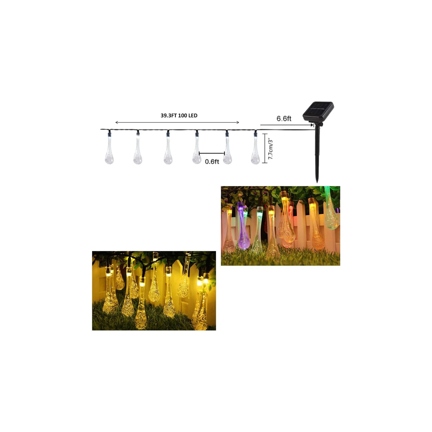 YOULIGHTS Solar Water Drop String Lights, 39.3FT 100 LED Outdoor Waterproof Drop Lights for Garden, Patio, Yard, Holiday Decor- Auto On/Off, Energy