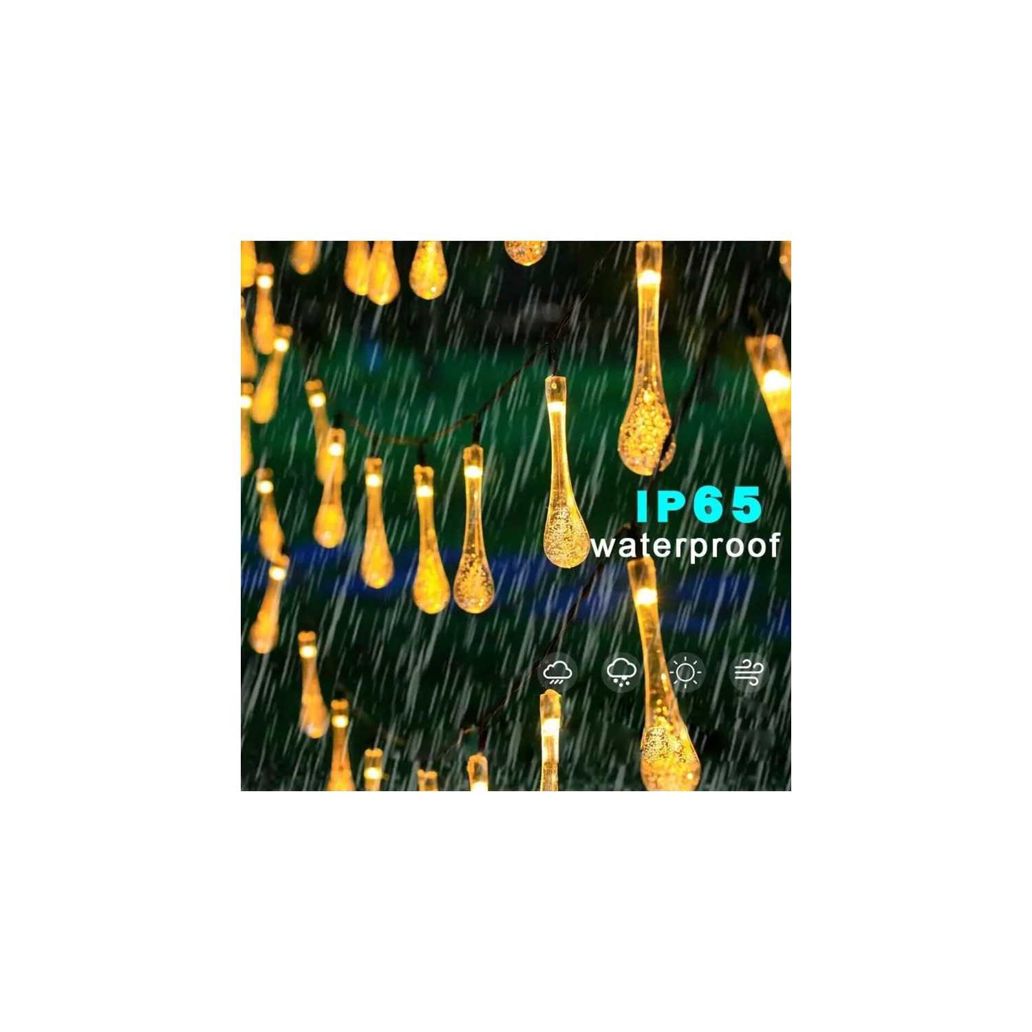 YOULIGHTS Solar Water Drop String Lights, 39.3FT 100 LED Outdoor Waterproof Drop Lights for Garden, Patio, Yard, Holiday Decor- Auto On/Off, Energy