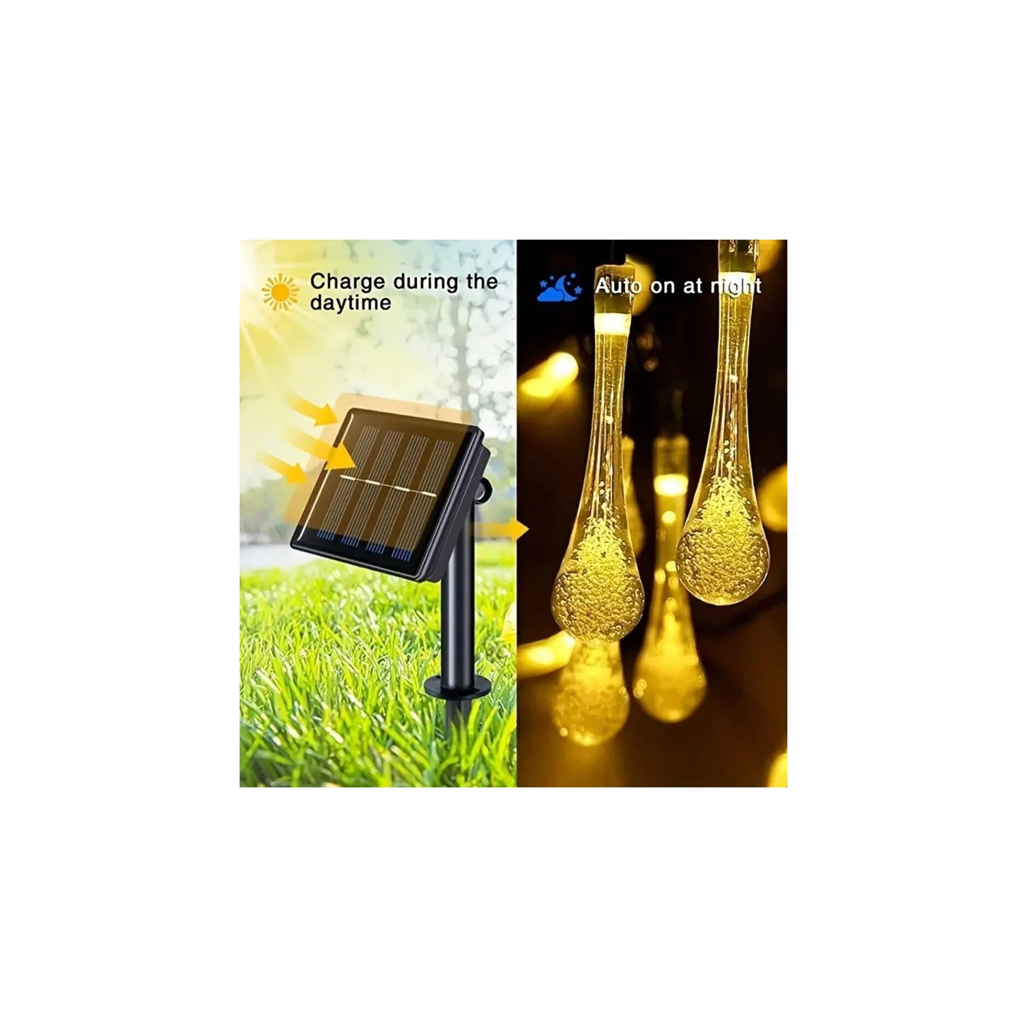 YOULIGHTS Solar Water Drop String Lights, 39.3FT 100 LED Outdoor Waterproof Drop Lights for Garden, Patio, Yard, Holiday Decor- Auto On/Off, Energy