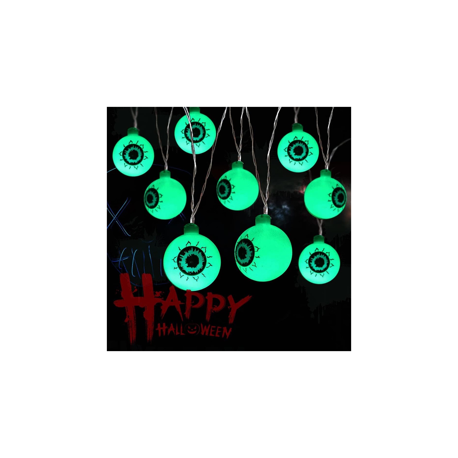 YOULIGHTS Halloween Eyeball String Lights, 5ft 10 LED Halloween Light String, Battery Operated Green Eyeball Shaped LED Light for Halloween Party