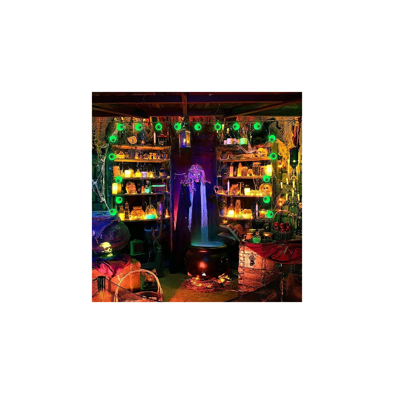 YOULIGHTS Halloween Eyeball String Lights, 5ft 10 LED Halloween Light String, Battery Operated Green Eyeball Shaped LED Light for Halloween Party