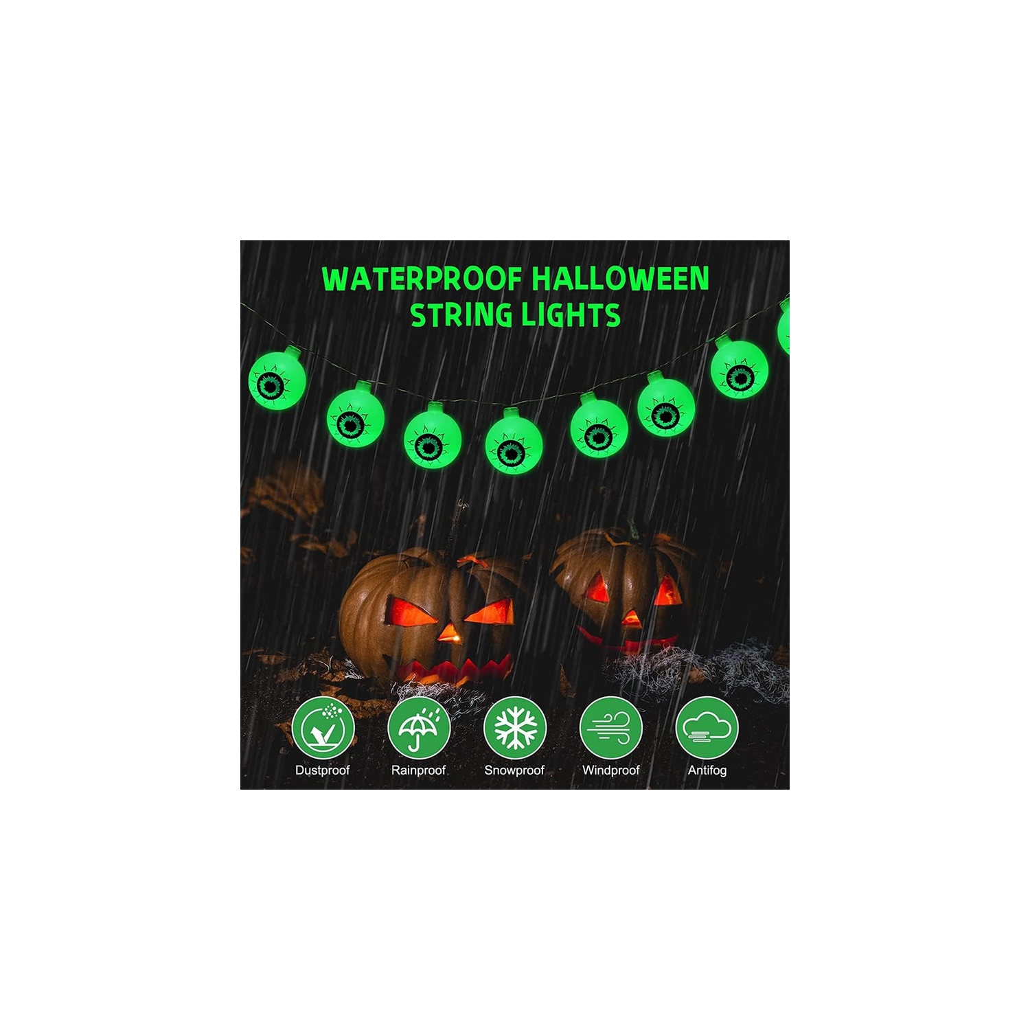 YOULIGHTS Halloween Eyeball String Lights, 5ft 10 LED Halloween Light String, Battery Operated Green Eyeball Shaped LED Light for Halloween Party