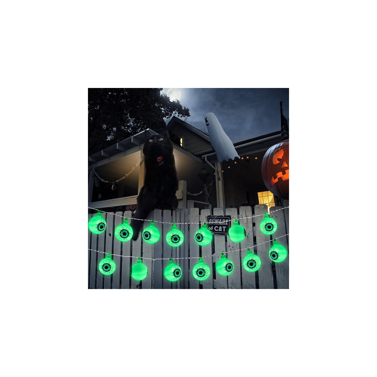 YOULIGHTS Halloween Eyeball String Lights, 5ft 10 LED Halloween Light String, Battery Operated Green Eyeball Shaped LED Light for Halloween Party