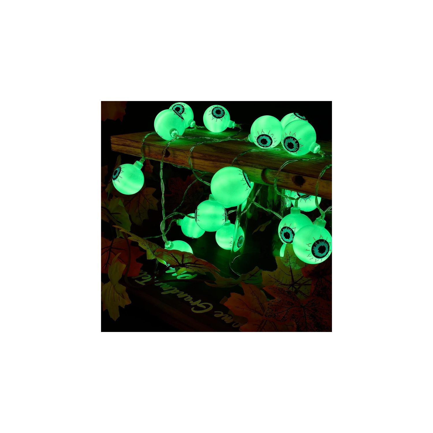 YOULIGHTS Halloween Eyeball String Lights, 5ft 10 LED Halloween Light String, Battery Operated Green Eyeball Shaped LED Light for Halloween Party