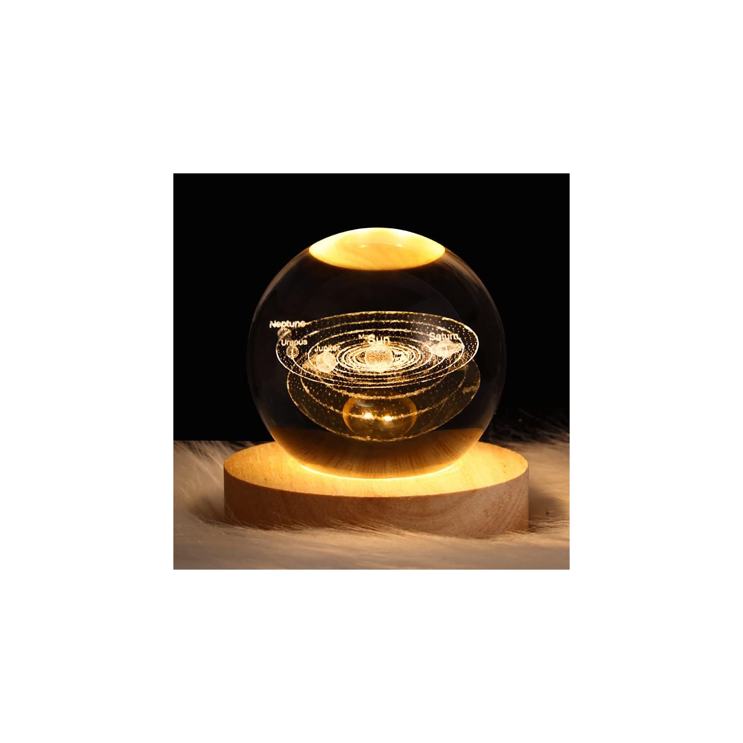 YOULIGHTS 3D Crystal Ball Night Light Ball Projection Lamp Planet Model,3D Crystal Ball with Led Wooden Base Gift for Christmas Thanksgiving