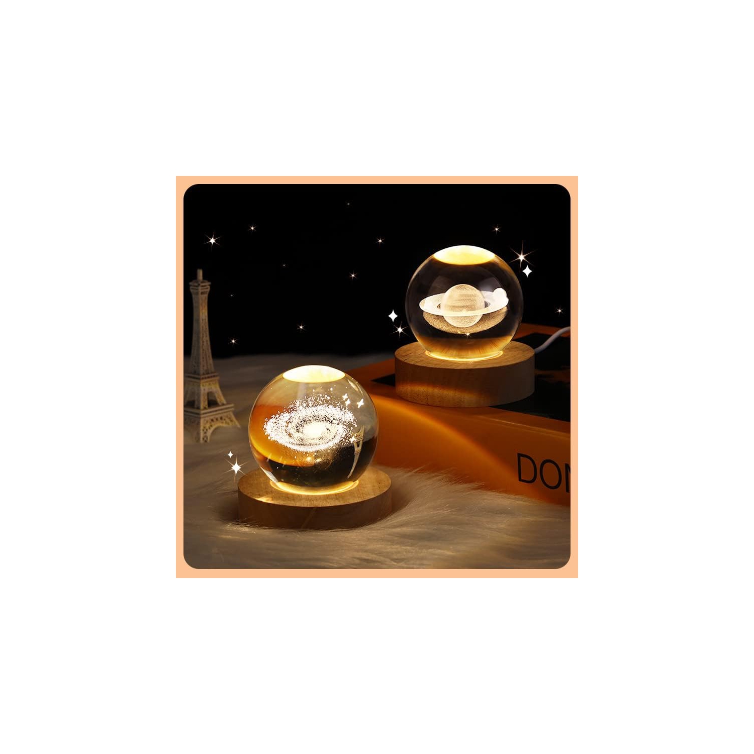 YOULIGHTS 3D Crystal Ball Night Light Ball Projection Lamp Planet Model,3D Crystal Ball with Led Wooden Base Gift for Christmas Thanksgiving
