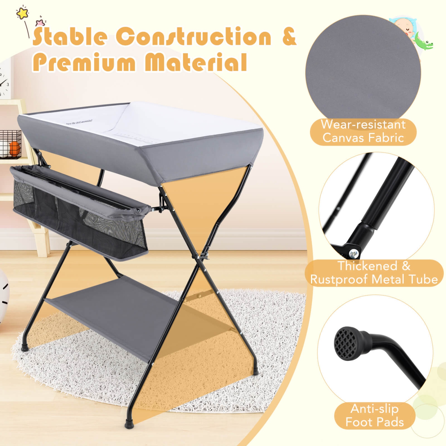 Table à langer repliable avec espace de rangement pour bébé de Babyjoy Baby
