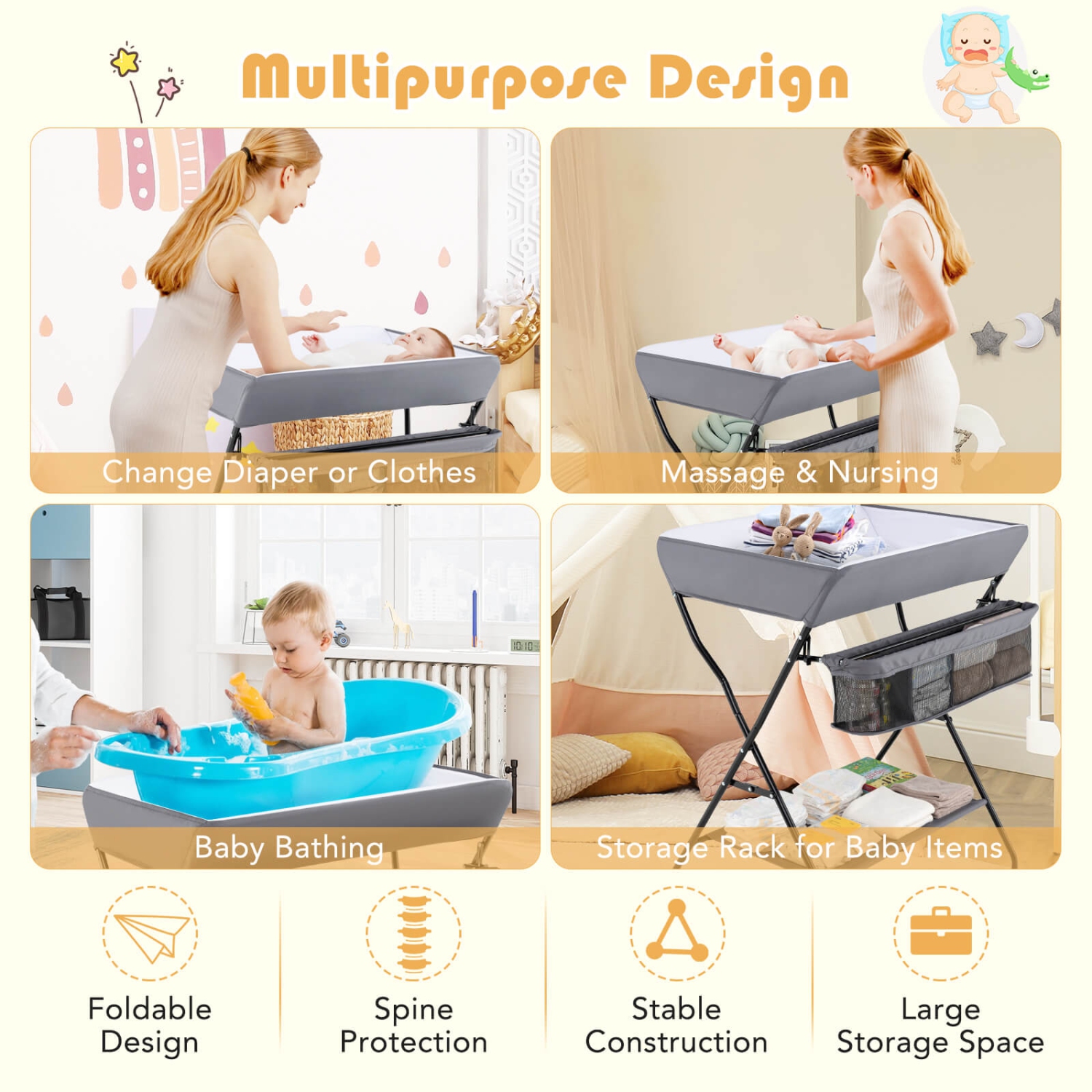 Table à langer repliable avec espace de rangement pour bébé de Babyjoy Baby