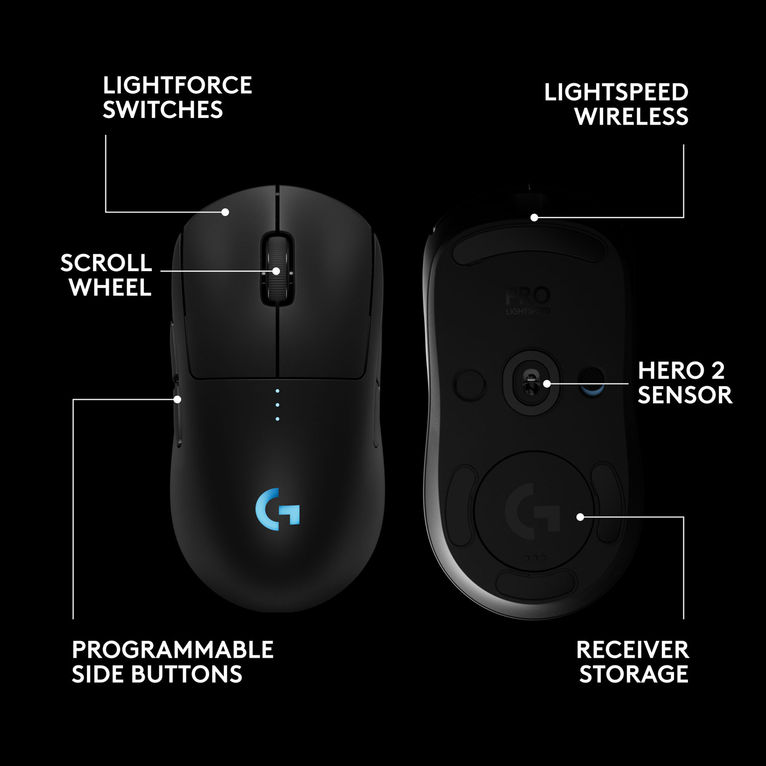 Logitech G PRO 2 LIGHTSPEED 44000 DPI Wireless Optical Gaming Mouse - Black