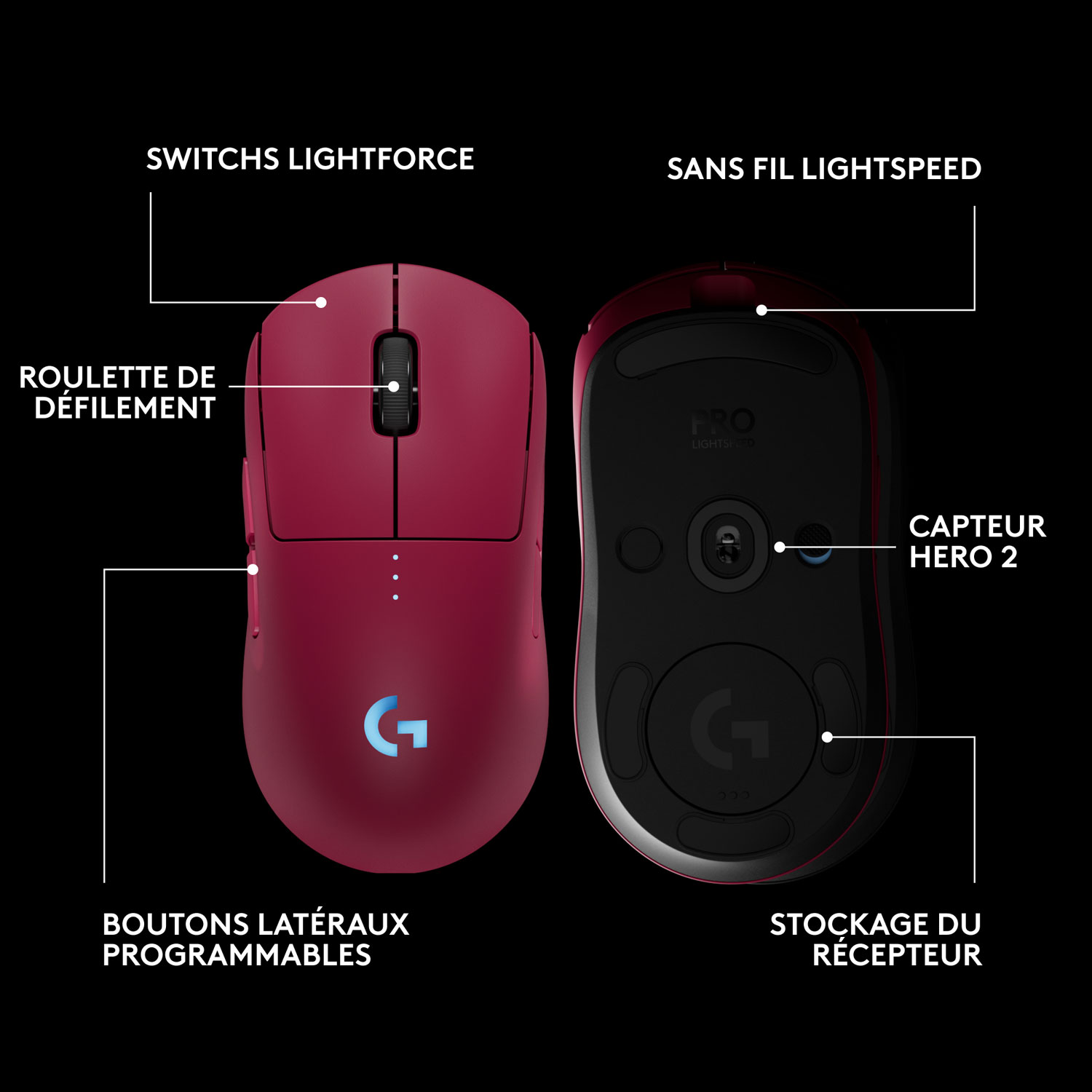 Logitech G PRO 2 LIGHTSPEED 44000 DPI Wireless Optical Gaming Mouse - Magenta