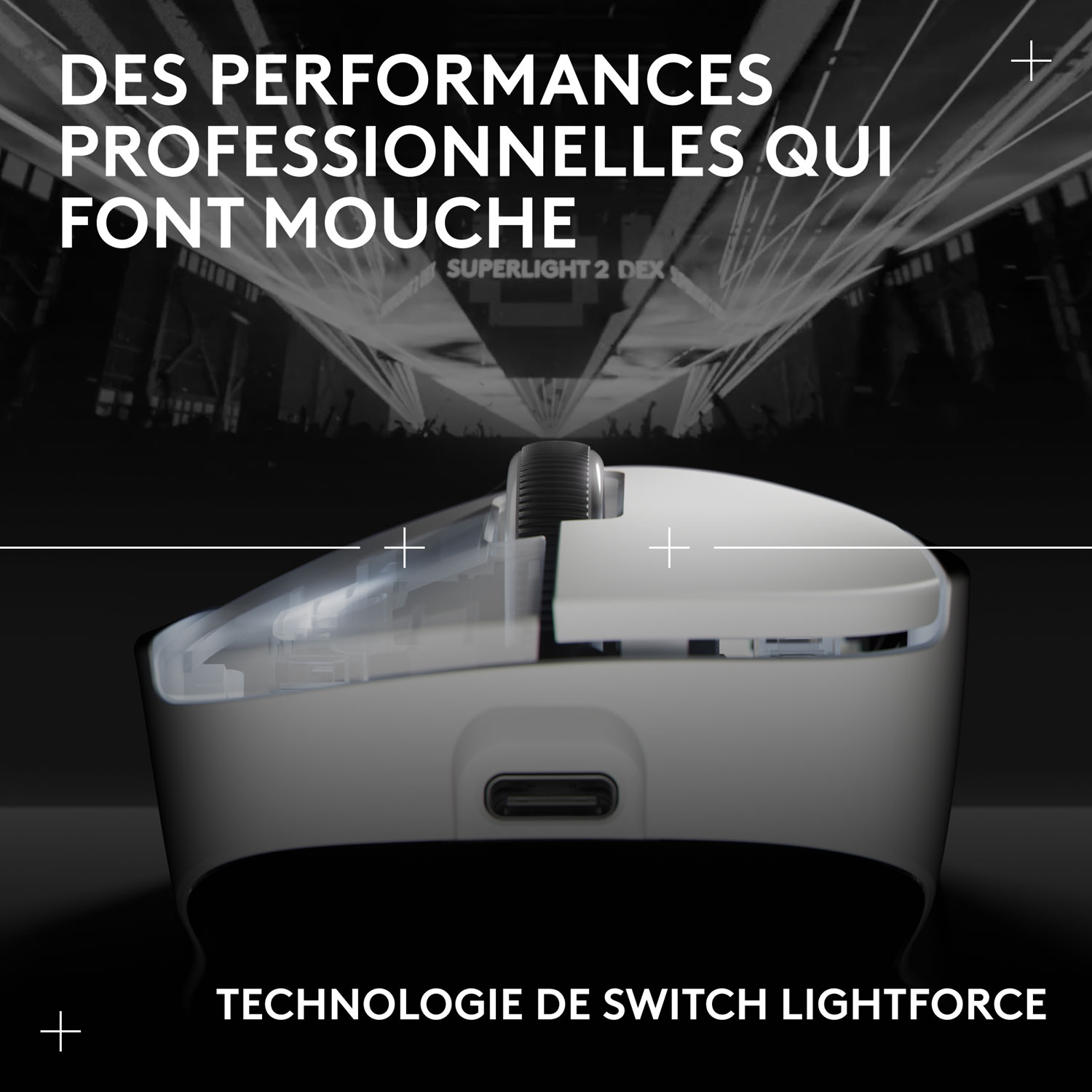 Souris de jeu optique sans fil légère à 5 boutons de 44 000 ppp PRO X SUPERLIGHT 2 DEX de Logitech - Blanc