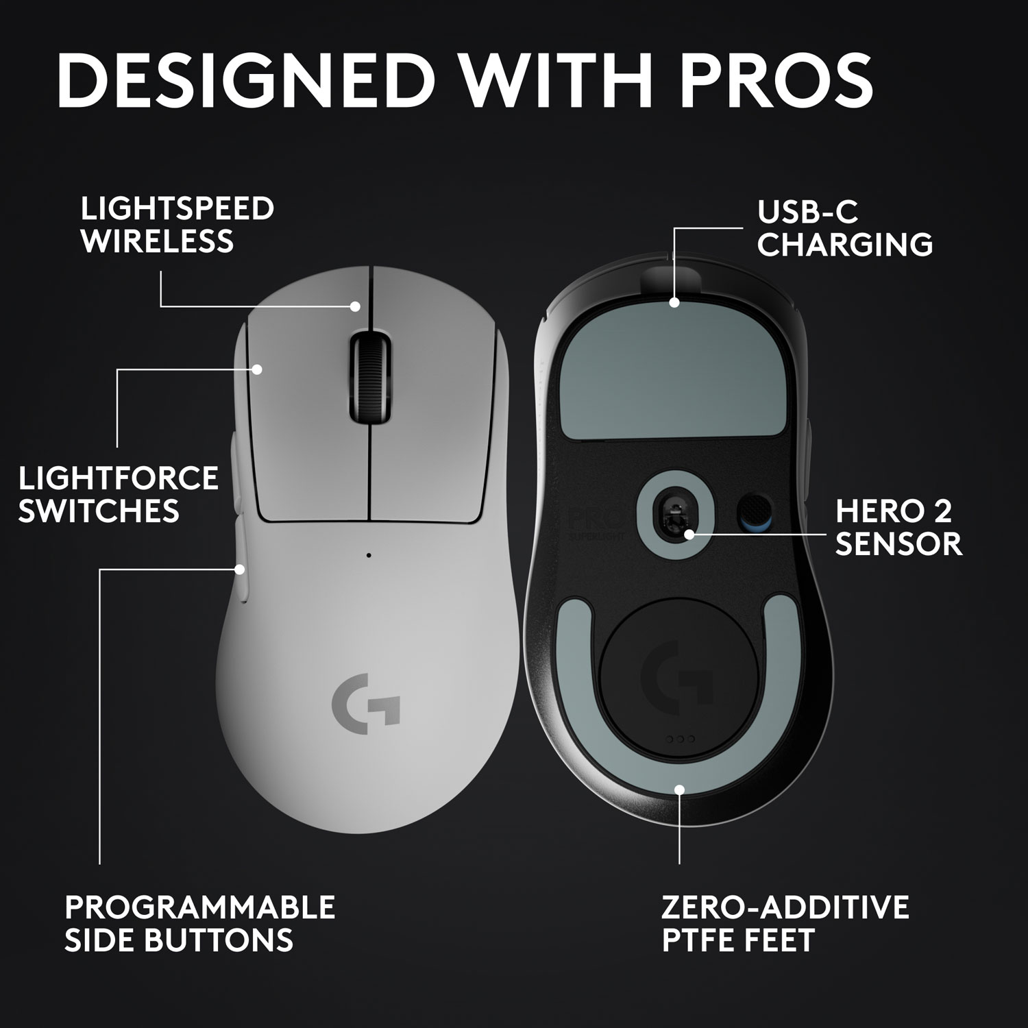 Souris de jeu optique sans fil légère à 5 boutons de 44 000 ppp PRO X SUPERLIGHT 2 DEX de Logitech - Blanc
