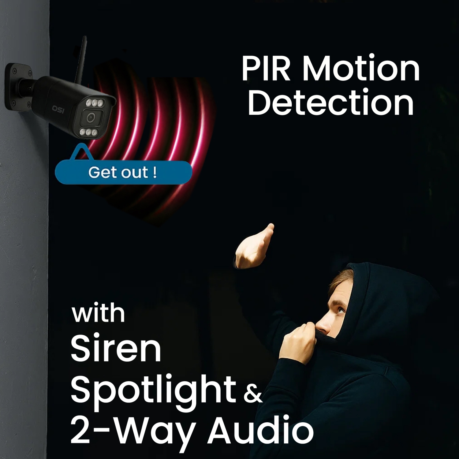 OSI Wi-Fi Outdoor Security Spotlight 4MP Bullet Camera 1080P HD, WiFi Cameras, Home Security Cameras, 6 LED, Two-Way Audio, Night Vision, Alexa,