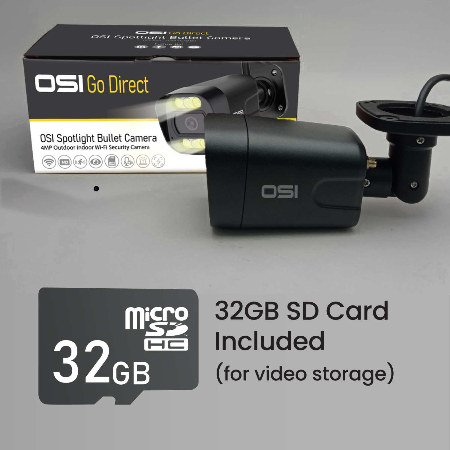 OSI Wi-Fi Outdoor Security Spotlight 4MP Bullet Camera 1080P HD, WiFi Cameras, Home Security Cameras, 6 LED, Two-Way Audio, Night Vision, Alexa,