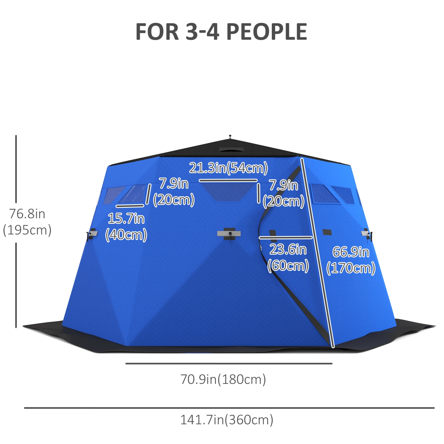 Outsunny 4 Person Insulated Ice Fishing Tent, Pop-Up Portable Ice Fishing Shelter with Carry Bag, Two Doors and Anchors for -22℉, Blue