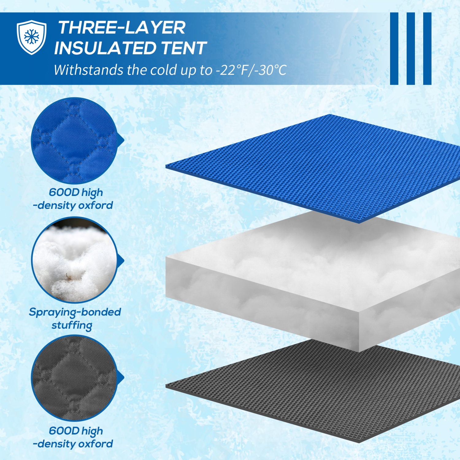 Outsunny 4 Person Insulated Ice Fishing Tent, Pop-Up Portable Ice Fishing Shelter with Carry Bag, Two Doors and Anchors for -22℉, Blue