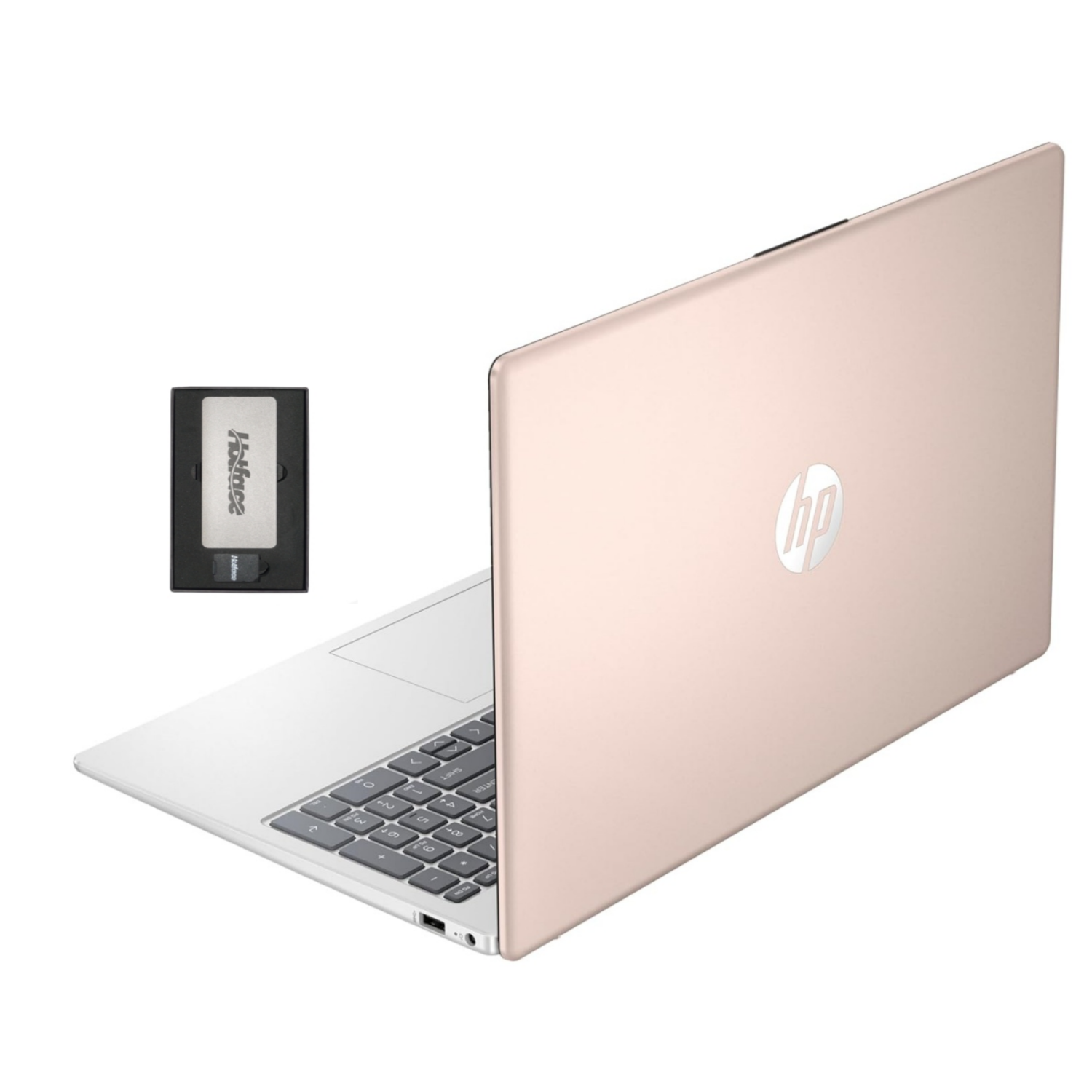 HP 15.6" Full HD Laptop, AMD Ryzen 5 7520U, 512GB SSD, 8GB LPDDR5, AMD Radeon Graphics, FHD Camera, Wi-Fi 6, Bluetooth 5.3, Rose Gold, Win 11, 128GB Docking Station Set