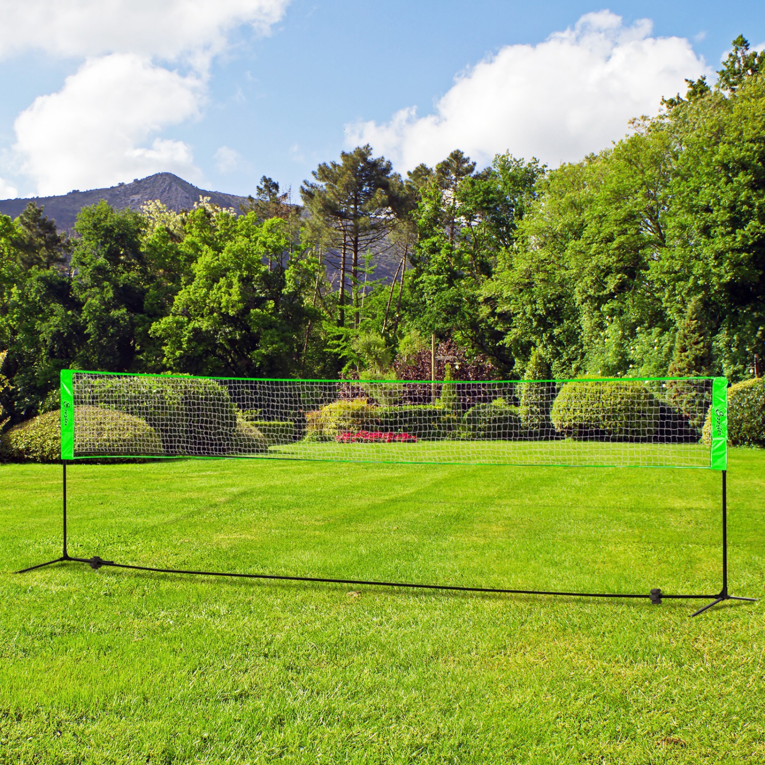 Jeu de badminton portatif de Soozier, filet de volleyball et de badminton à hauteur réglable 3-en-1 avec 3 volants, 4 raquettes, pour l'intérieur, la