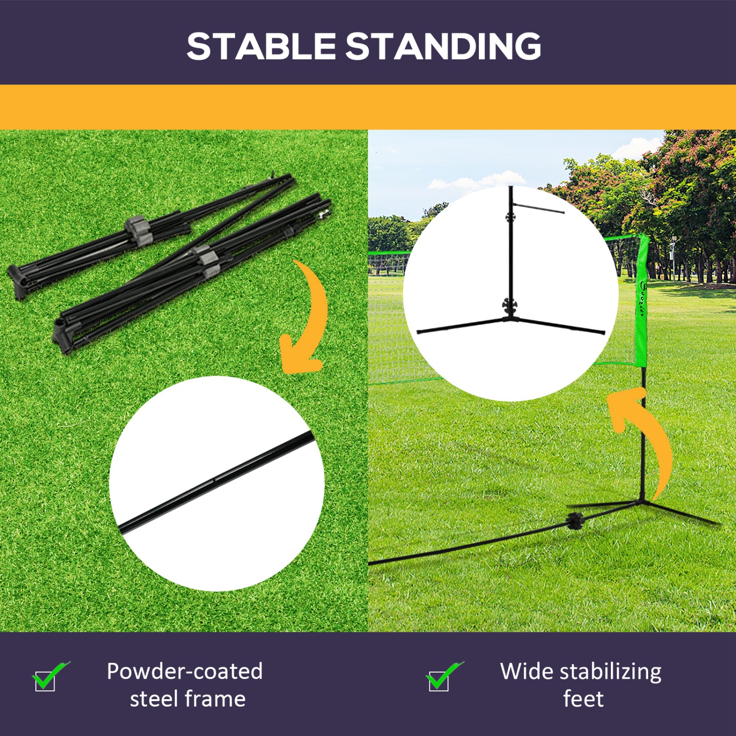 Jeu de badminton portatif de Soozier, filet de volleyball et de badminton à hauteur réglable 3-en-1 avec 3 volants, 4 raquettes, pour l'intérieur, la