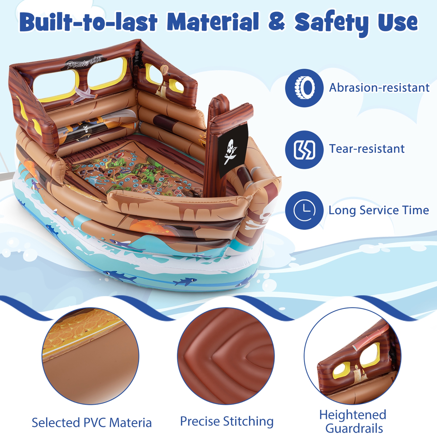 Gymax Inflatable Pirate Ship Playhouse w/ Built in Motor Inflatable Toy Sword