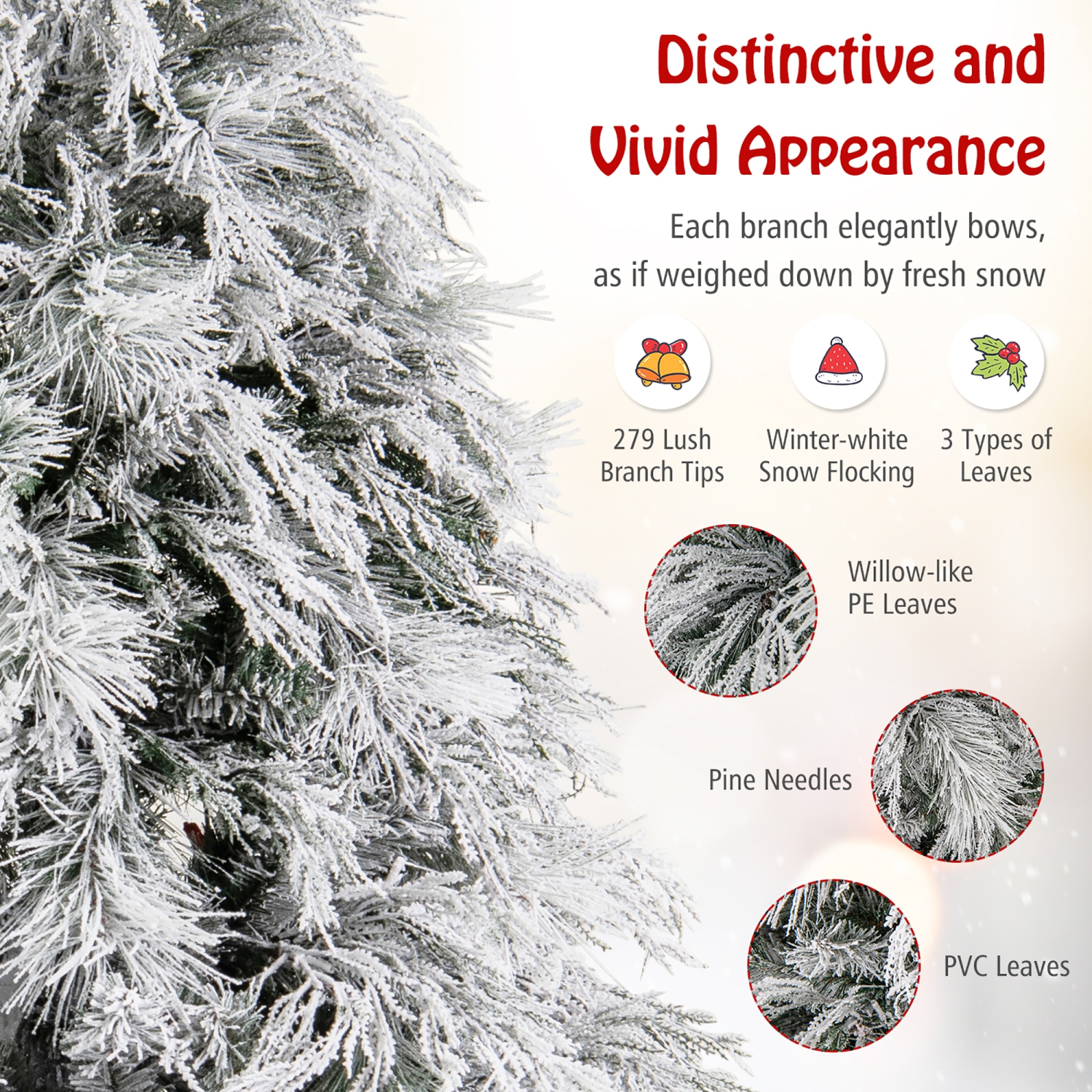 Gymax 4.5/6/7 FT Pre-Lit Artificial Christmas Tree Snow Flocked Full Xmas Tree