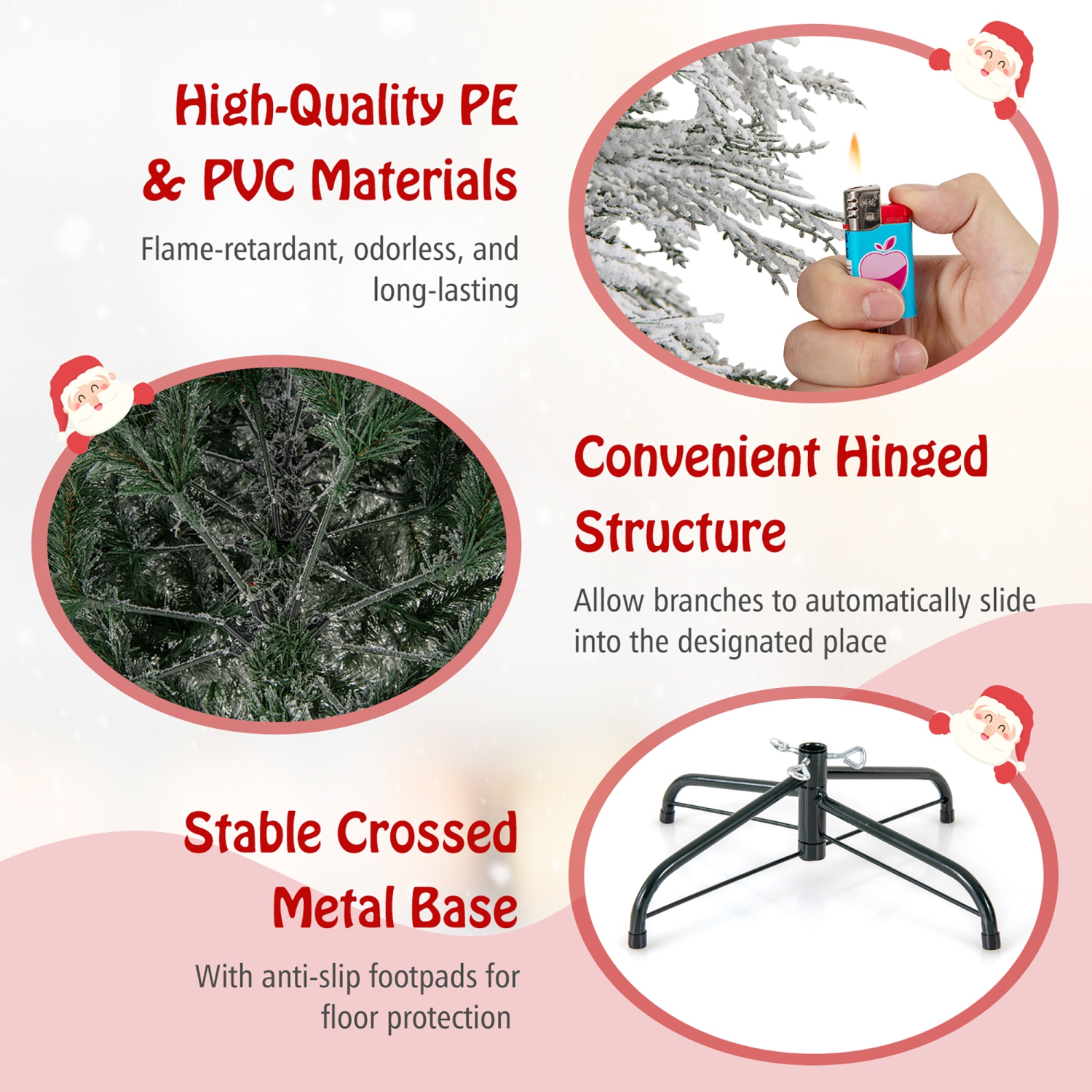 Gymax 4.5/6/7 FT Pre-Lit Artificial Christmas Tree Snow Flocked Full Xmas Tree