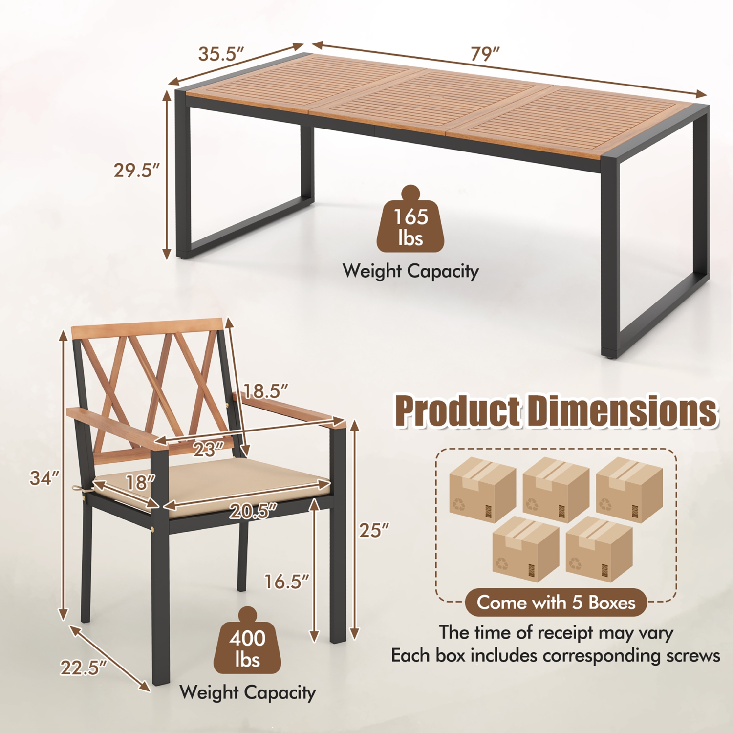 Gymax 9 Pieces Patio Dining Set w/ Soft Cushions and 1.9'' Umbrella Hole for Garden