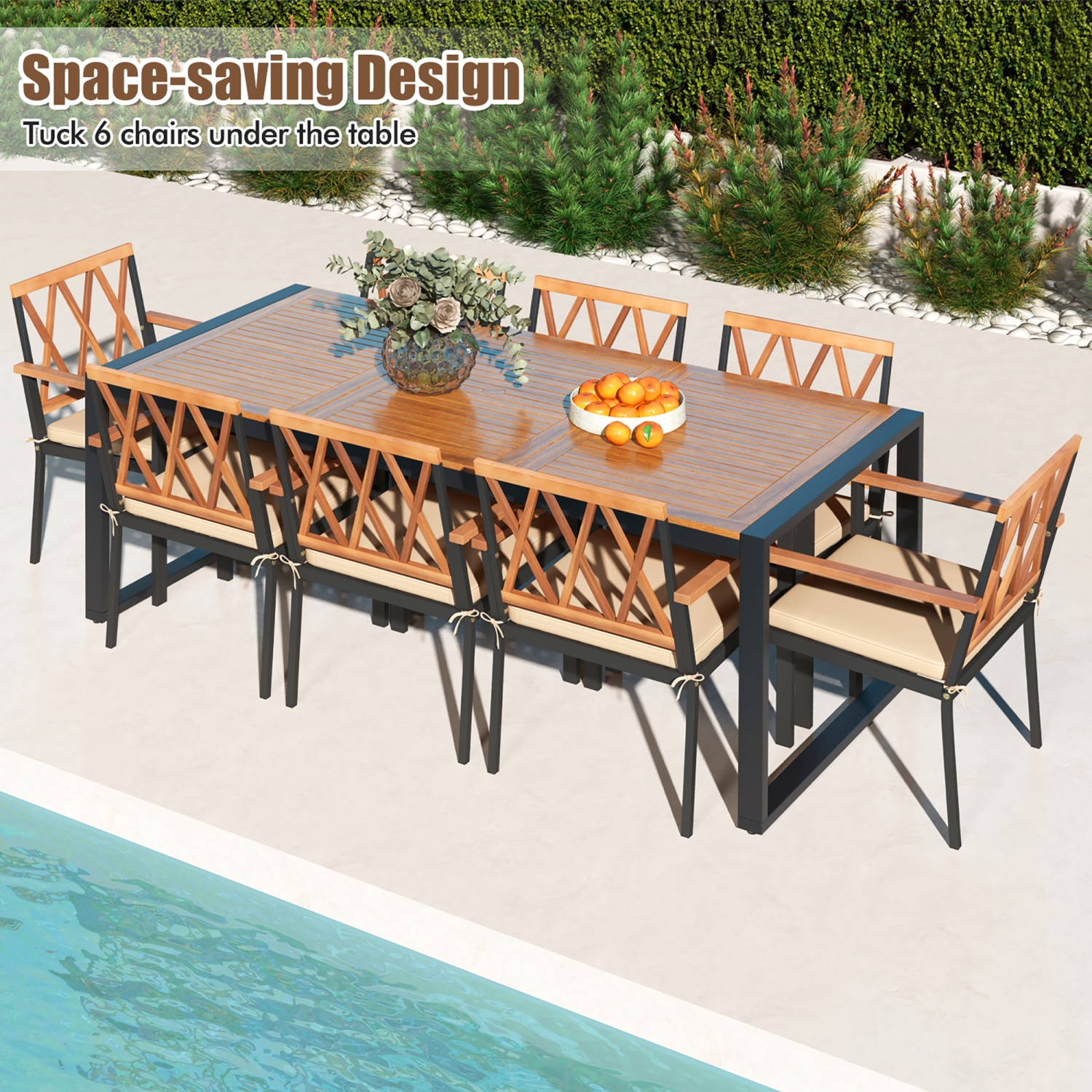 Gymax 9 Pieces Patio Dining Set w/ Soft Cushions and 1.9'' Umbrella Hole for Garden