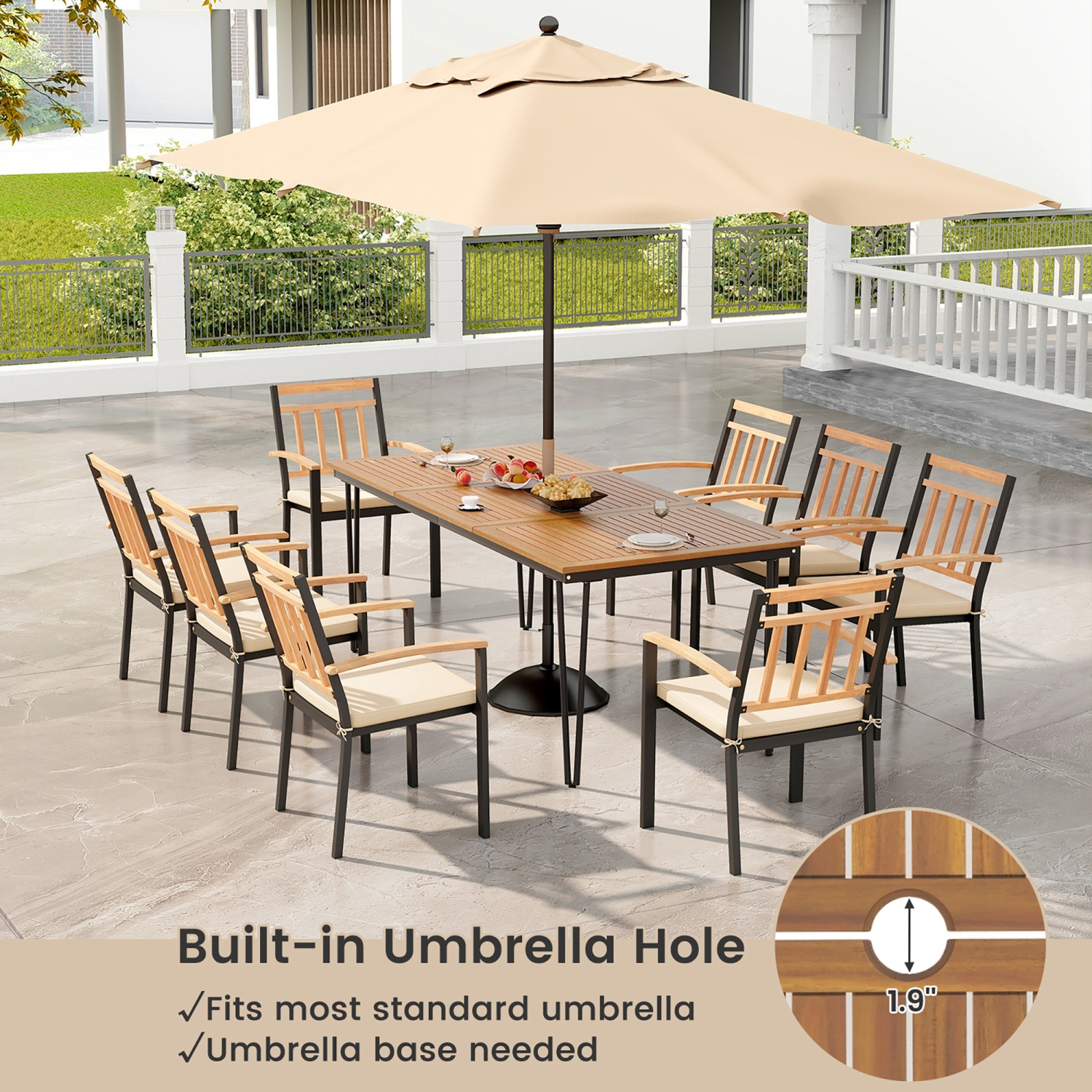 Gymax 9 PCS Patio Dining Set w/ Rectangular Acacia Wood Dining Table 8 ...