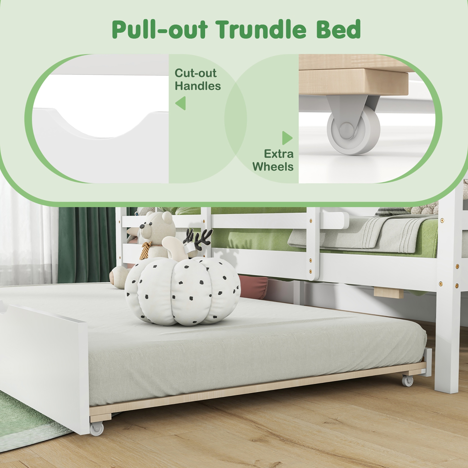 Gymax Twin Size House Bed w/ Trundle Wooden Kids Bed w/ Safety Rails & Decorable Roof