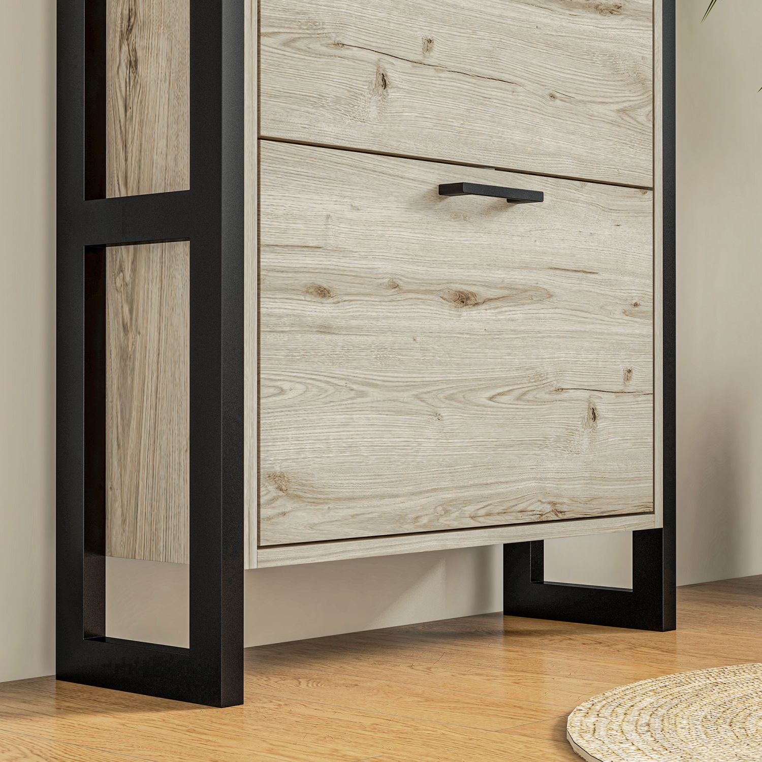 HOMCOM Industrial Shoe Cabinet with 3 Flip Drawers and Adjustable Shelf, Freestanding Narrow Shoe Storage Cabinet for Entryway, Hallway, Holds 15