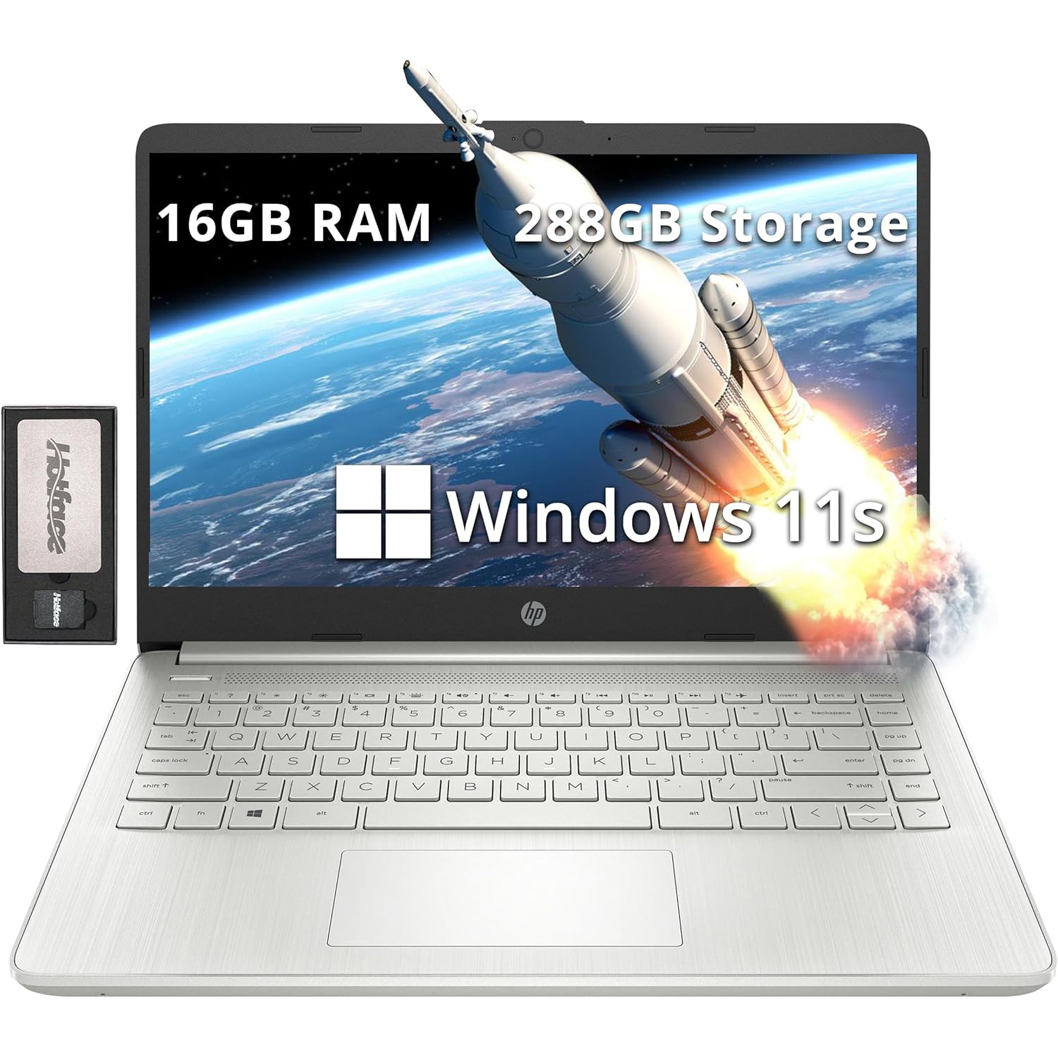 HP Stream 14" HD Laptop, Intel Celeron N4120, 288GB Storage, 16GB RAM, Intel UHD Graphics, HD Webcam, WiFi, Bluetooth, Win 11 S, Silver