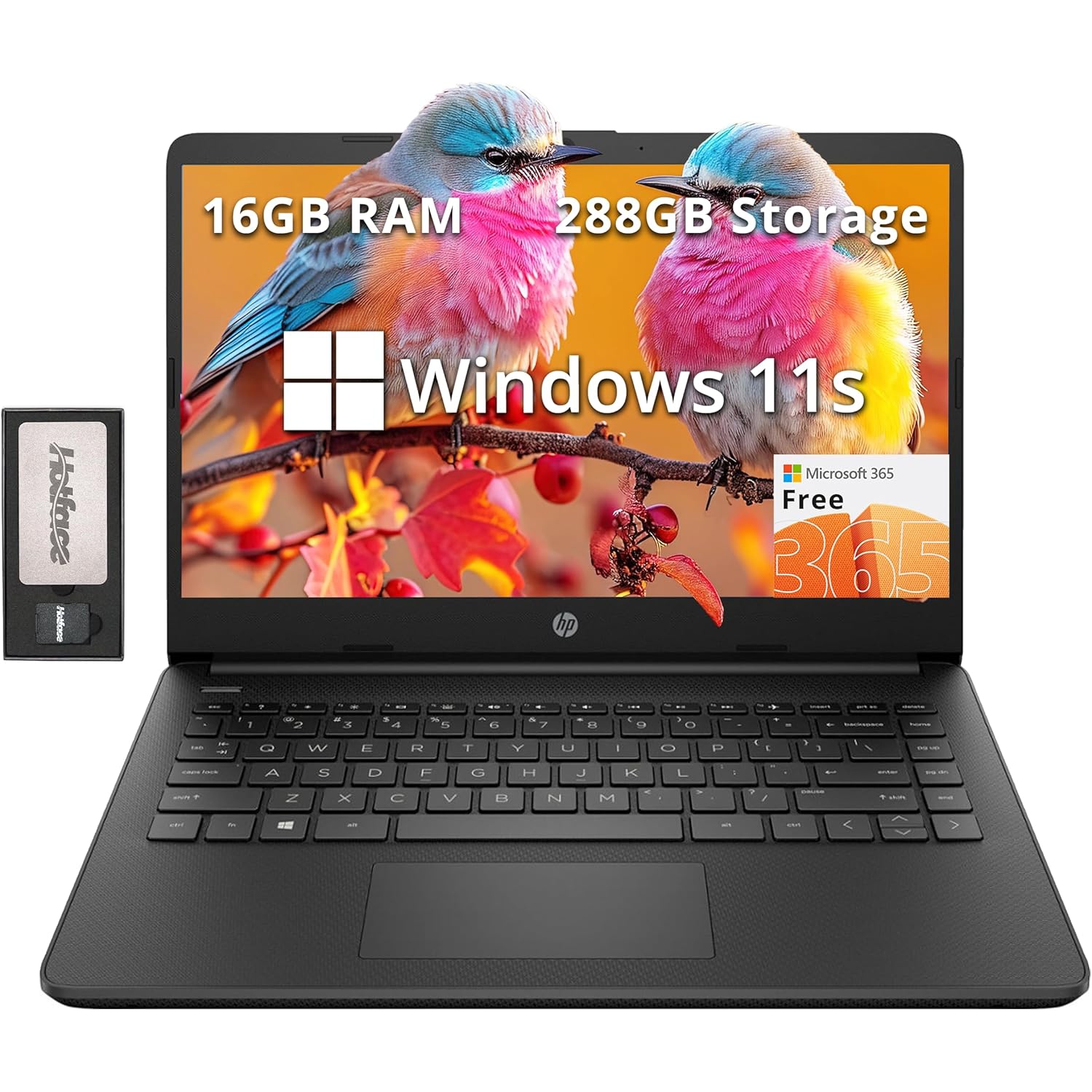 HP Stream 14" HD Laptop, Intel Celeron N4120, 288GB Storage, 16GB RAM, Intel UHD Graphics, HD Webcam, WiFi, Bluetooth, Win 11 S, Black