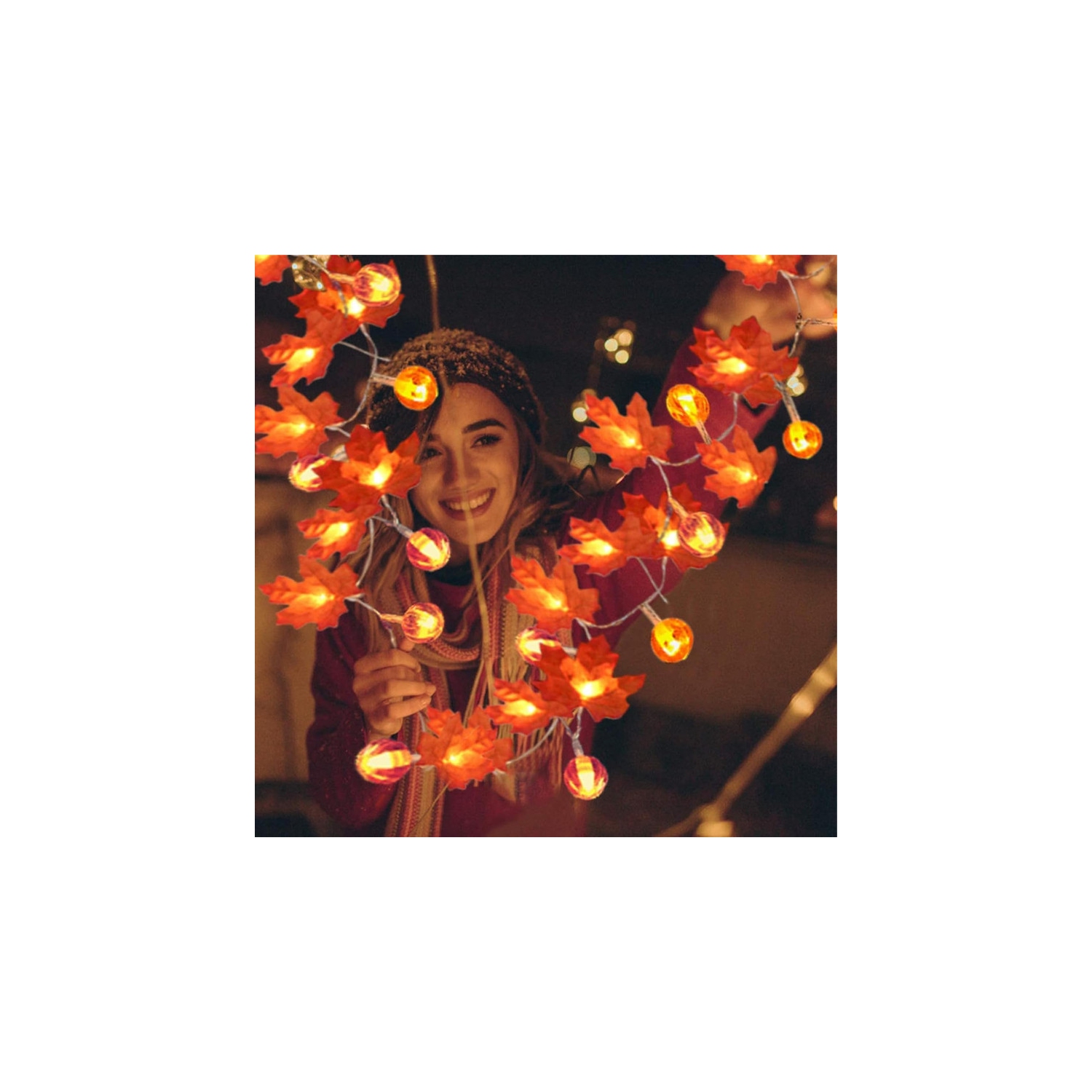 YOULIGHTS 19.6ft/6M Maple Leaf Pumpkin String Lights Waterproof, 20 LED Battery Operated