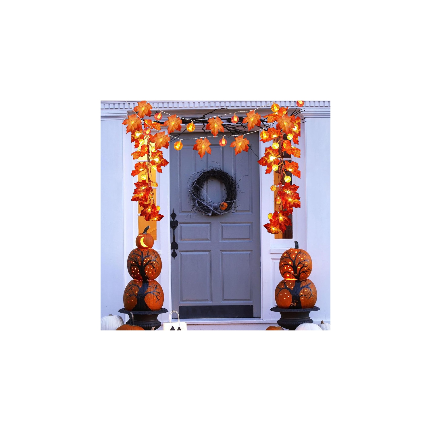 YOULIGHTS 19.6ft/6M Maple Leaf Pumpkin String Lights Waterproof, 20 LED Battery Operated
