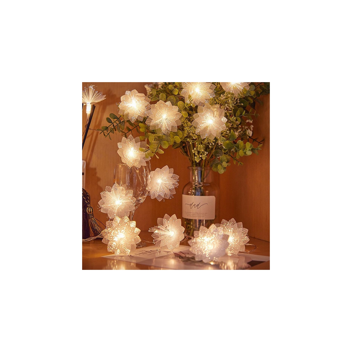 YOULIGHTS 40 – guirlande de lumières à DEL en fibre optique 19,68Ft/6&nbsp;M, feux de feu à piles, blanc chaud