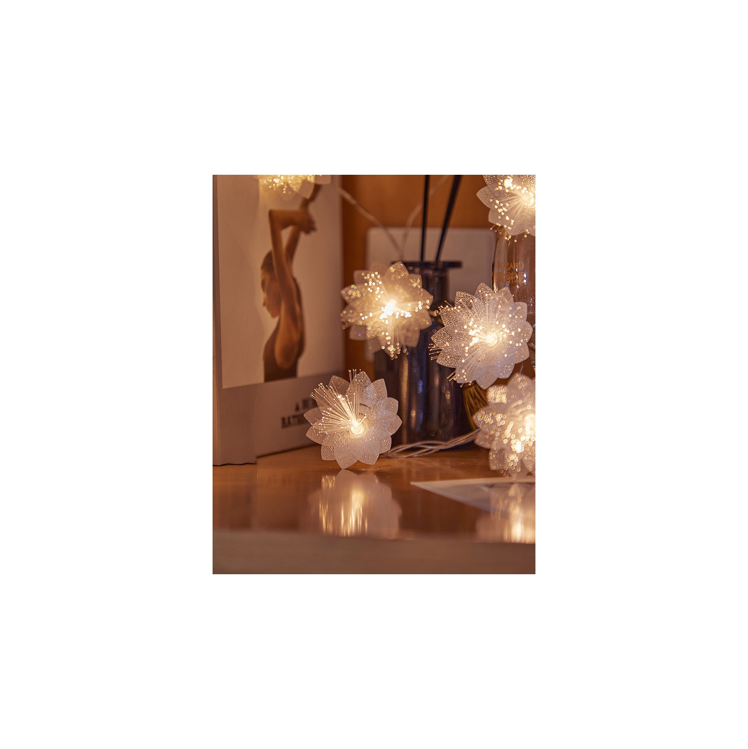 YOULIGHTS 40 – guirlande de lumières à DEL en fibre optique 19,68Ft/6&nbsp;M, feux de feu à piles, blanc chaud