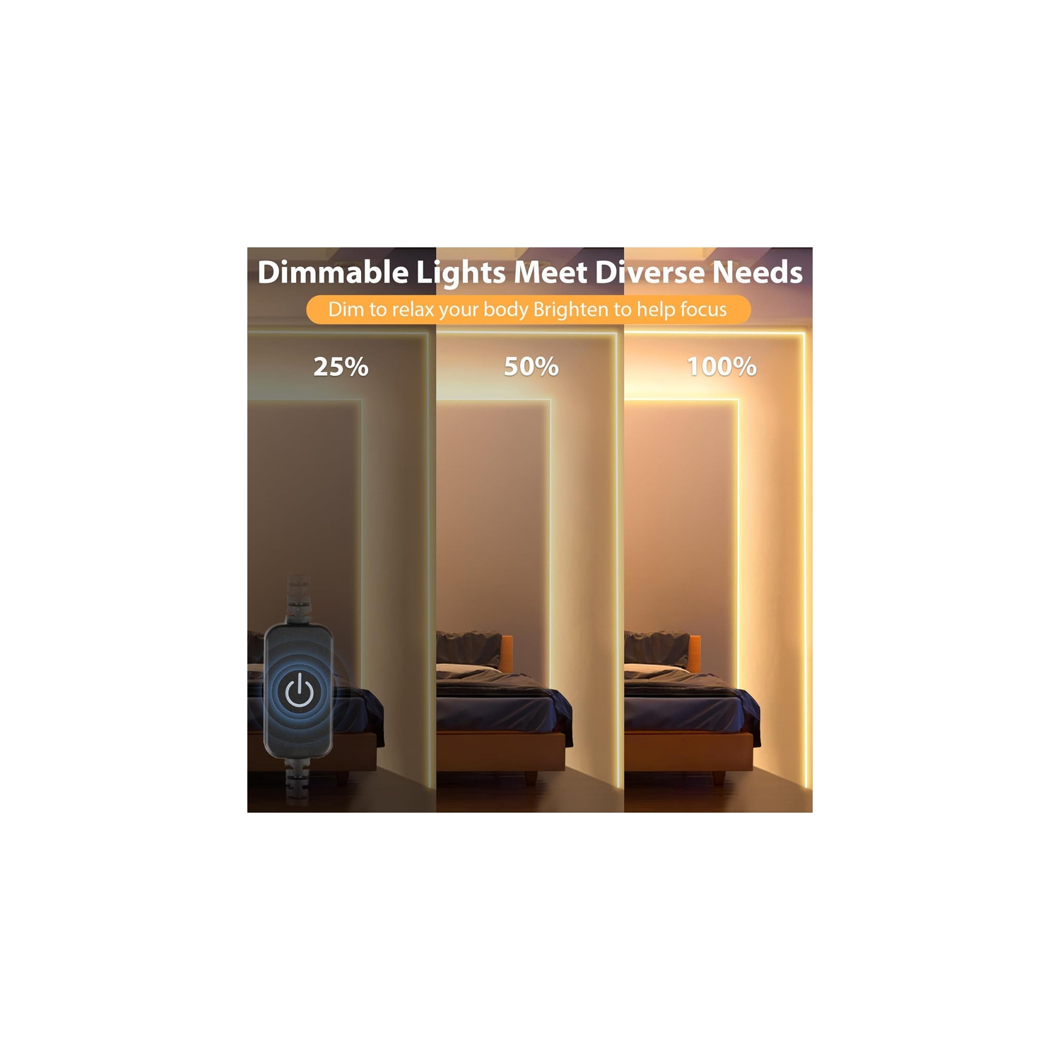 YOULIGHTS 16.4ft/5m LED Neon Lights, 12V Warm White Dimmable LED Strip Lights, for Bedroom Indoor Home Decor