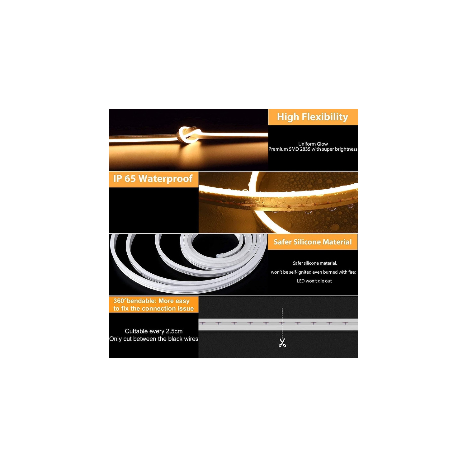 YOULIGHTS 16.4ft/5m LED Neon Lights, 12V Warm White Dimmable LED Strip Lights, for Bedroom Indoor Home Decor